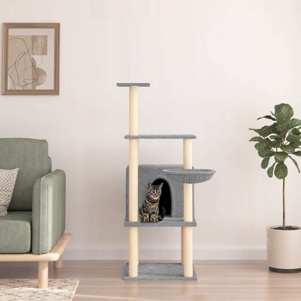 Levně Škrabadlo pro kočky sisalovými sloupky světle šedé 132 cm