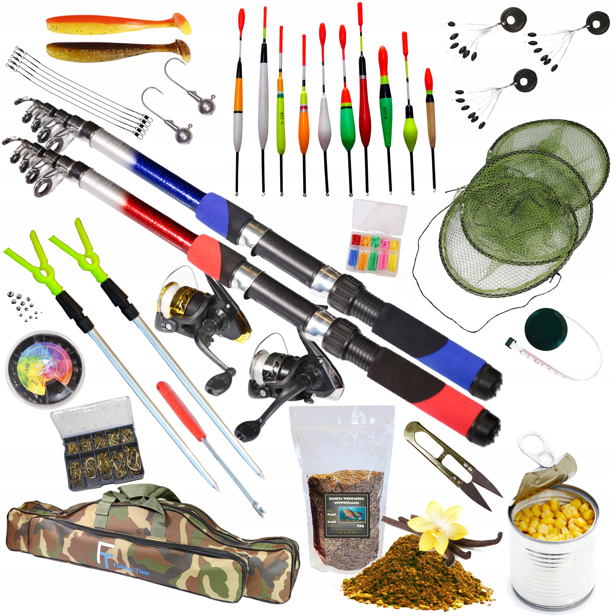 Rybářská Sada 2x Prut 2,7m, 2x Naviják, Splávek, návnada Sada -W-25