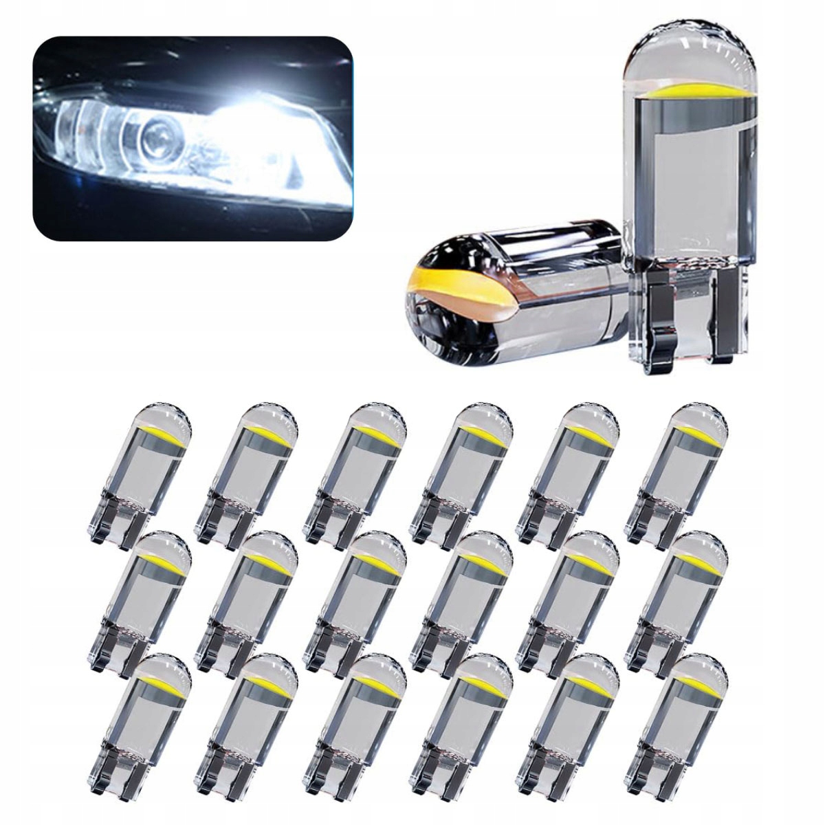 Żarówki W5W T10 Led mocne białe Sphere Cob 360 komplet 20 szt