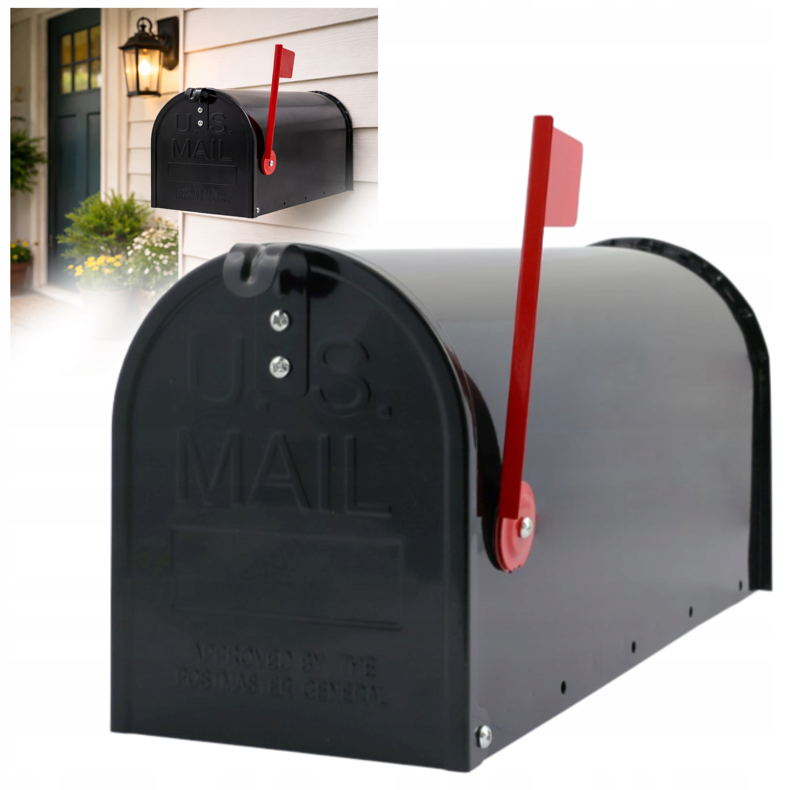 Poštovní schránka americká zahradní s vyvýšenou vlajkou Černá
