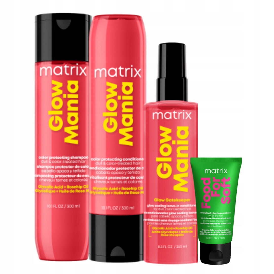 Matrix Glow Mania Szampon Odżywka ułatwiająca rozczesywanie Spray do włosów