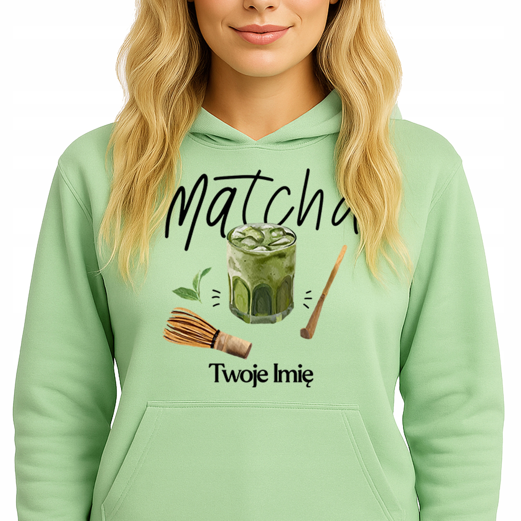 Mikina Hoodie Pistachio Green pro milovnici Matchy Matcha Vaše jméno S