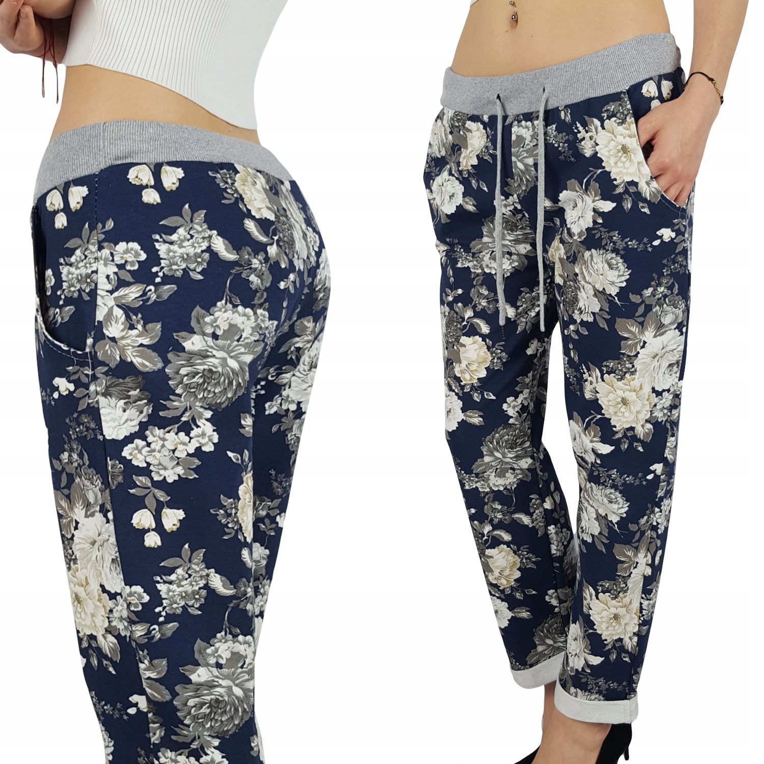 WYGODNE - SPODNIE - DRESOWE - KWIATY - BAWEŁNIANE Marka inna