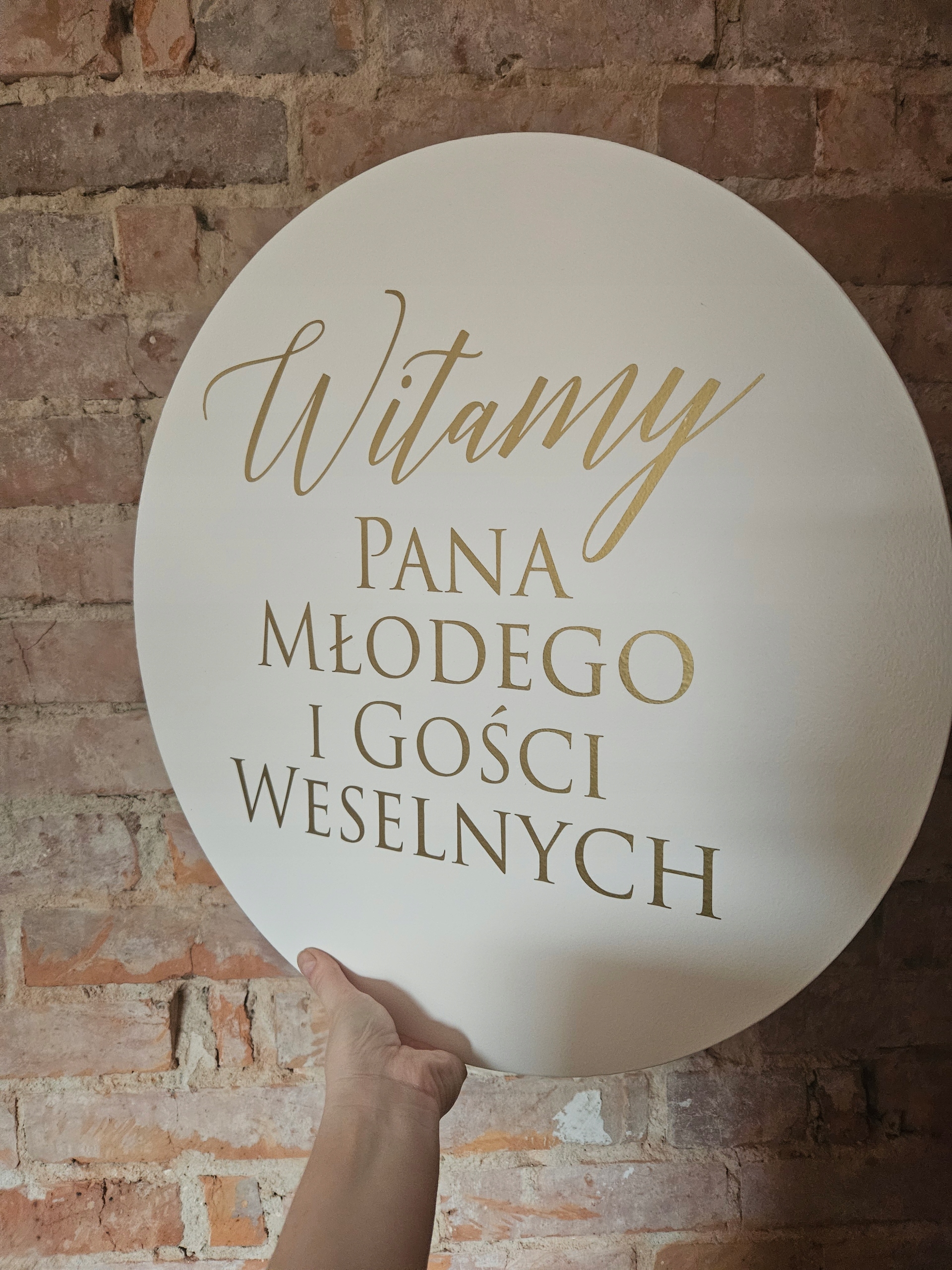 Tablica powitalna Witamy Pana Młodego i Gości Weselnych Koło 50 cm Wysokość produktu 50 cm