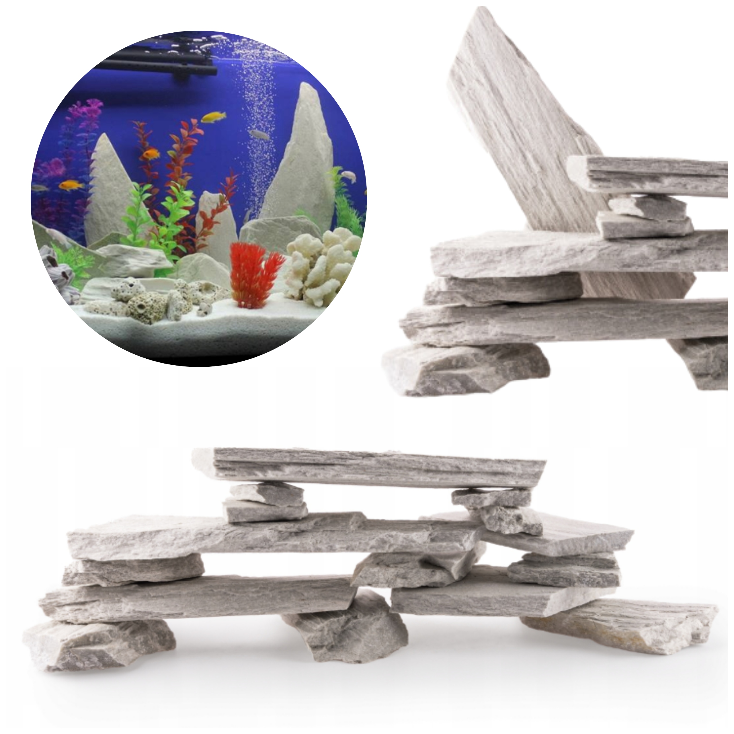 Levně Bílý břidlicový set kamenů do akvária 15 kg