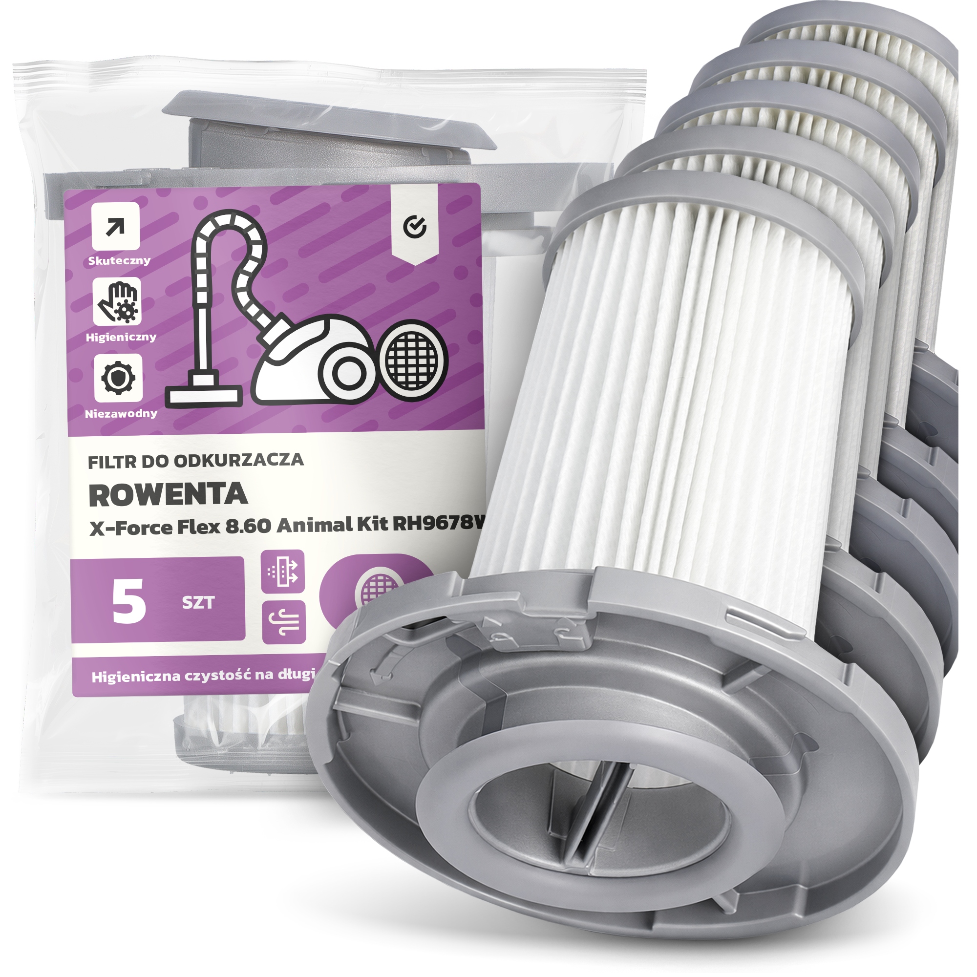 5x Filtr Do Vysavače Rowenta X-Force Flex 8.60 Animal Kit RH9678WO Em-w