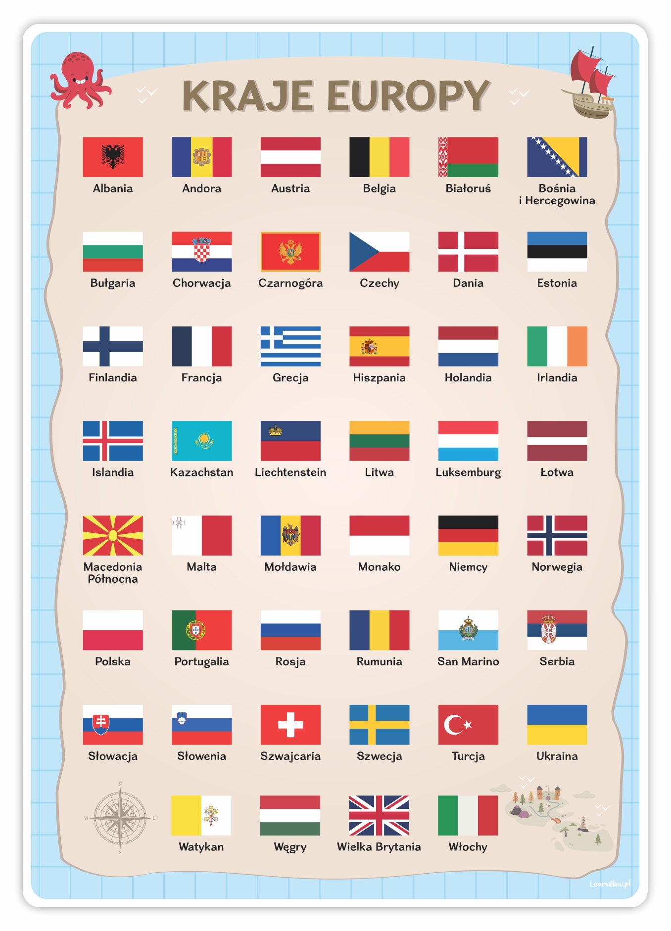 

Plakat Edukacyjny Kraje Europy (A3) Foliowany