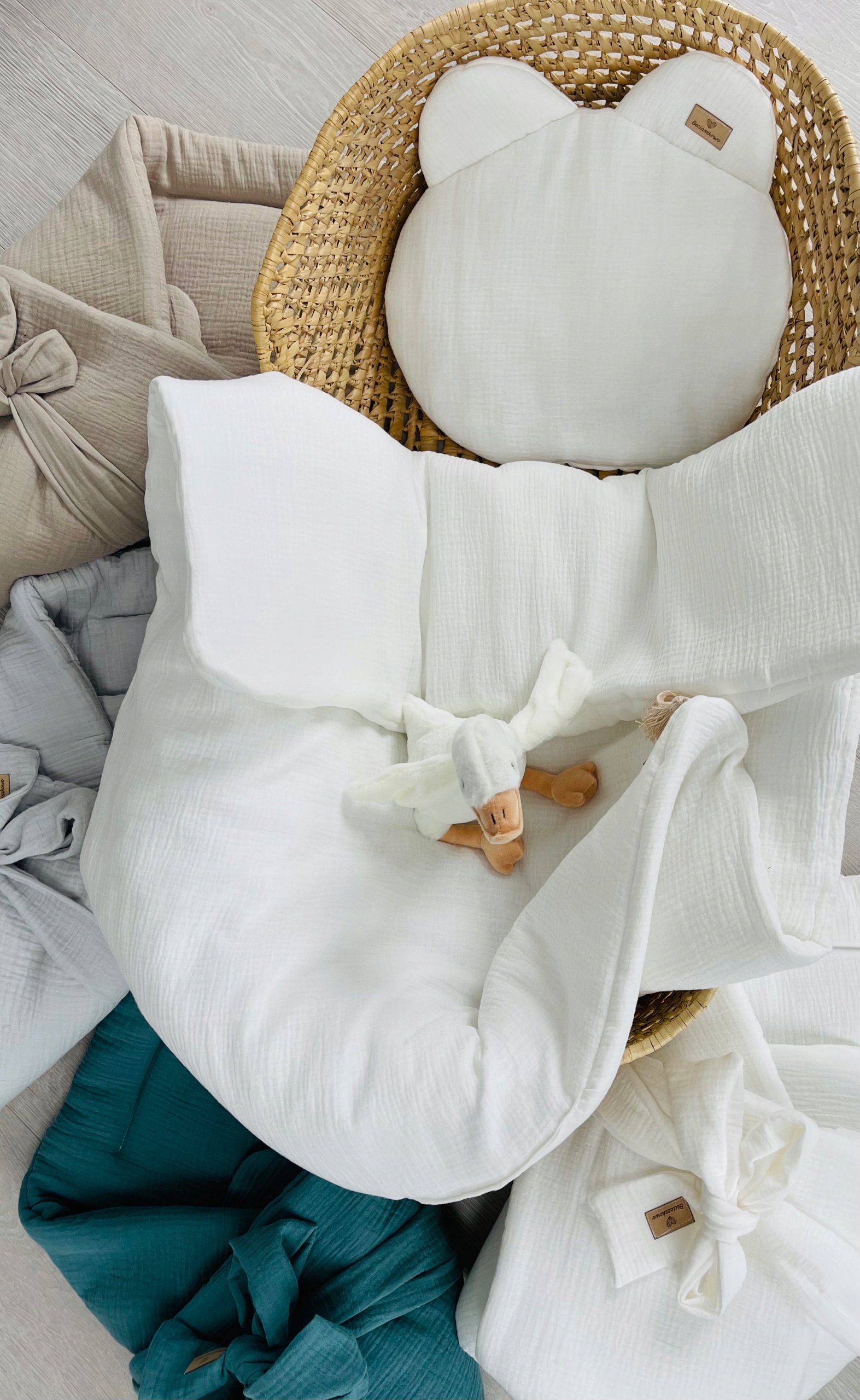 POŚCIEL MUŚLIN 75/100 ECRUE kocyk poduszka miś