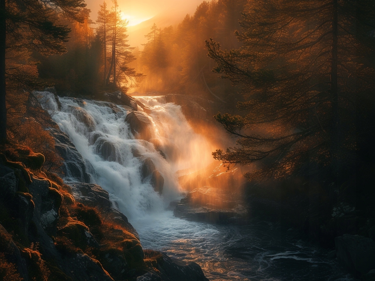 Obraz Na Plátně Canvas Krajina Les Vodopád Slunce Příroda 100x75