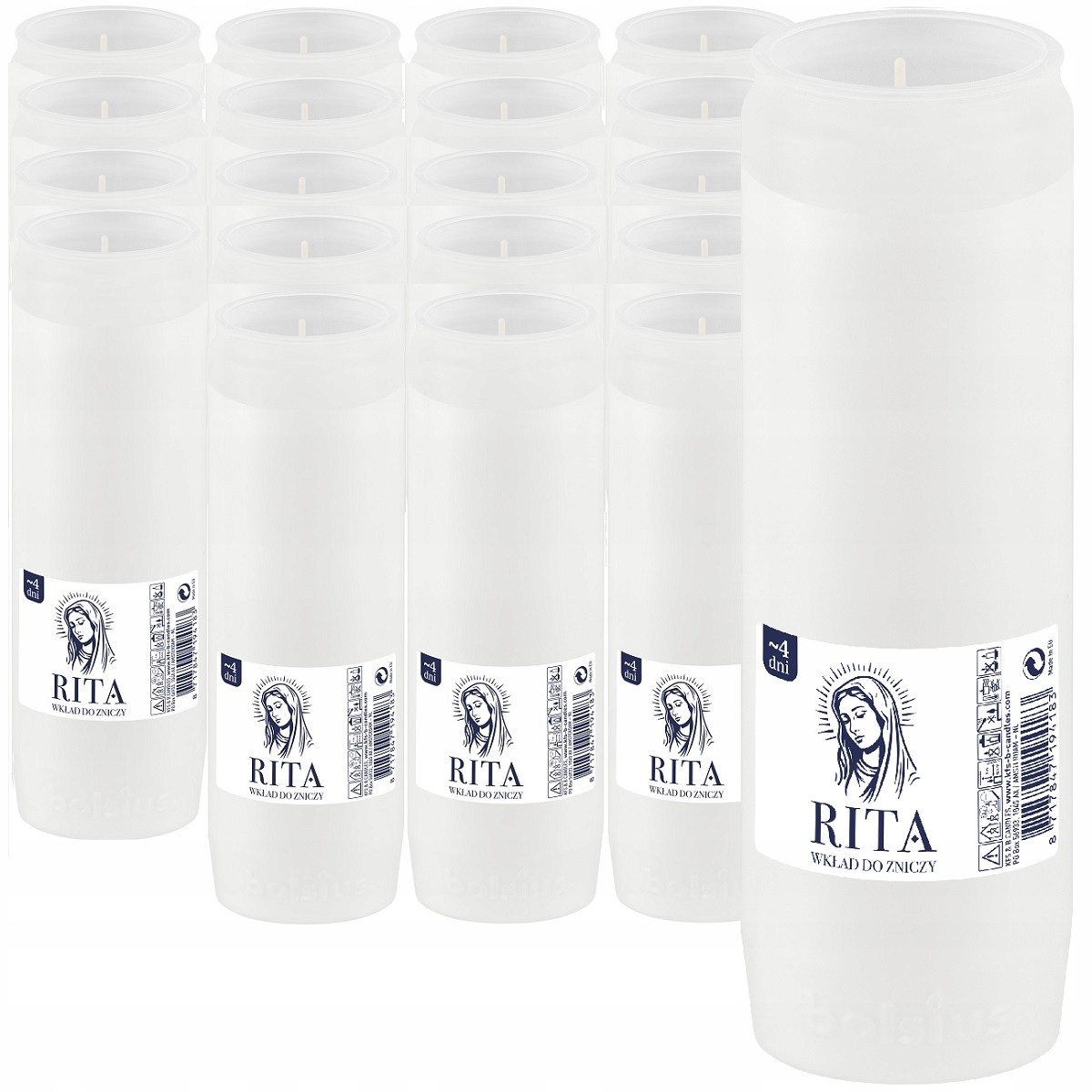 Wkłady Parafinowe do Zniczy Bolsius compo RITA R4 ~4 dni palenia 20 sztuk
