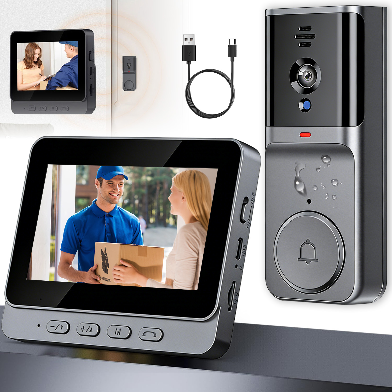 Bezdrátový Videotelefon 2.4 G Full Hd 4.3", Noční Vidění, Voděodolný