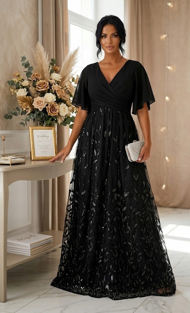 Šaty Maxi Flitry Večerní Krajka Elegantní Bal Glamour 44