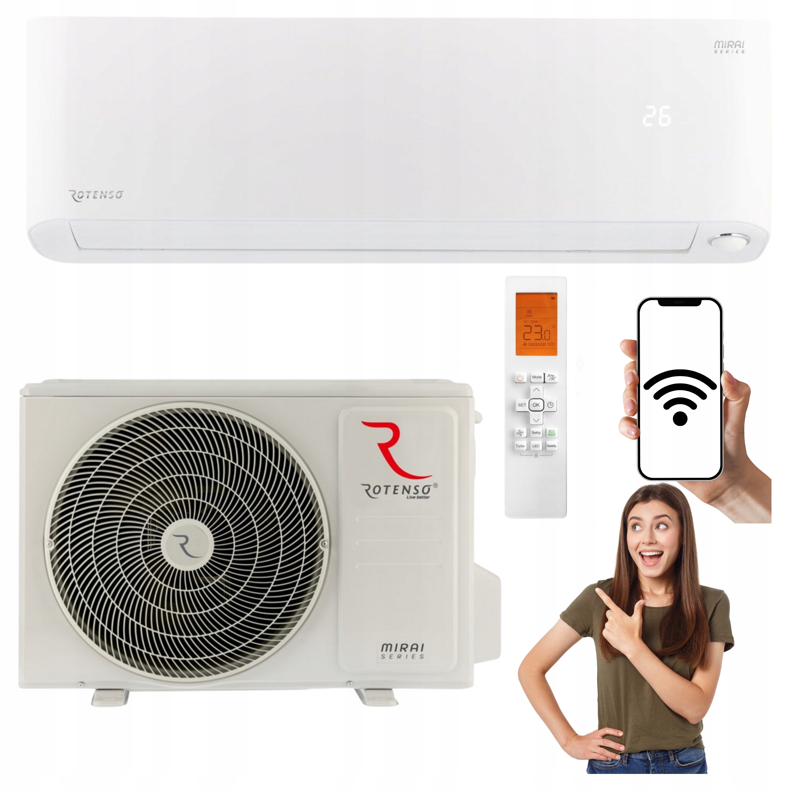 Nástěnný klimatizátor Rotenso Mirai 3,5 kW 40 m2 WiFi pro Domácí Topení Hepa