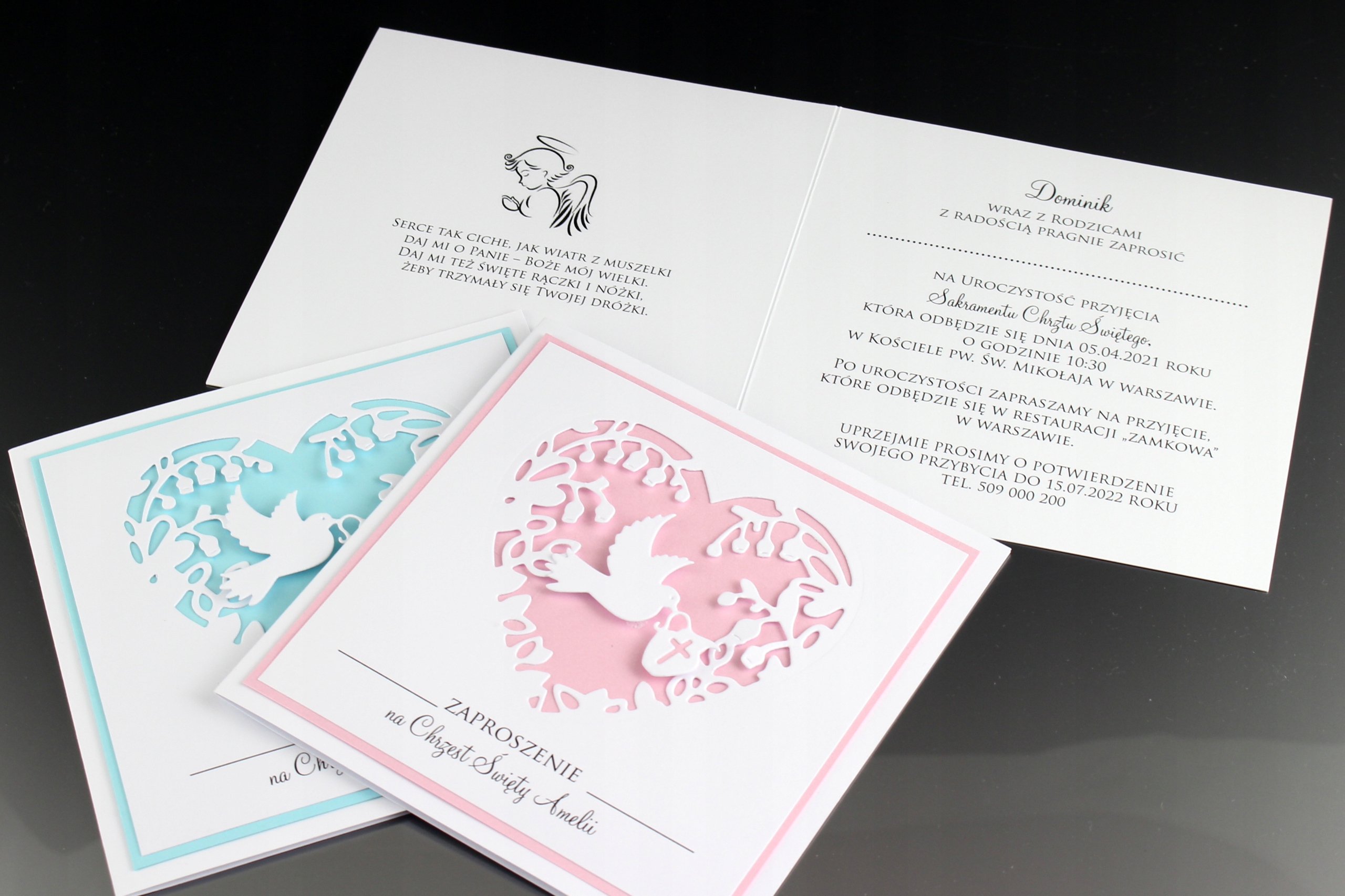 Zaproszenia na Chrzest ZŁOTE Personalizacja Kolor biały