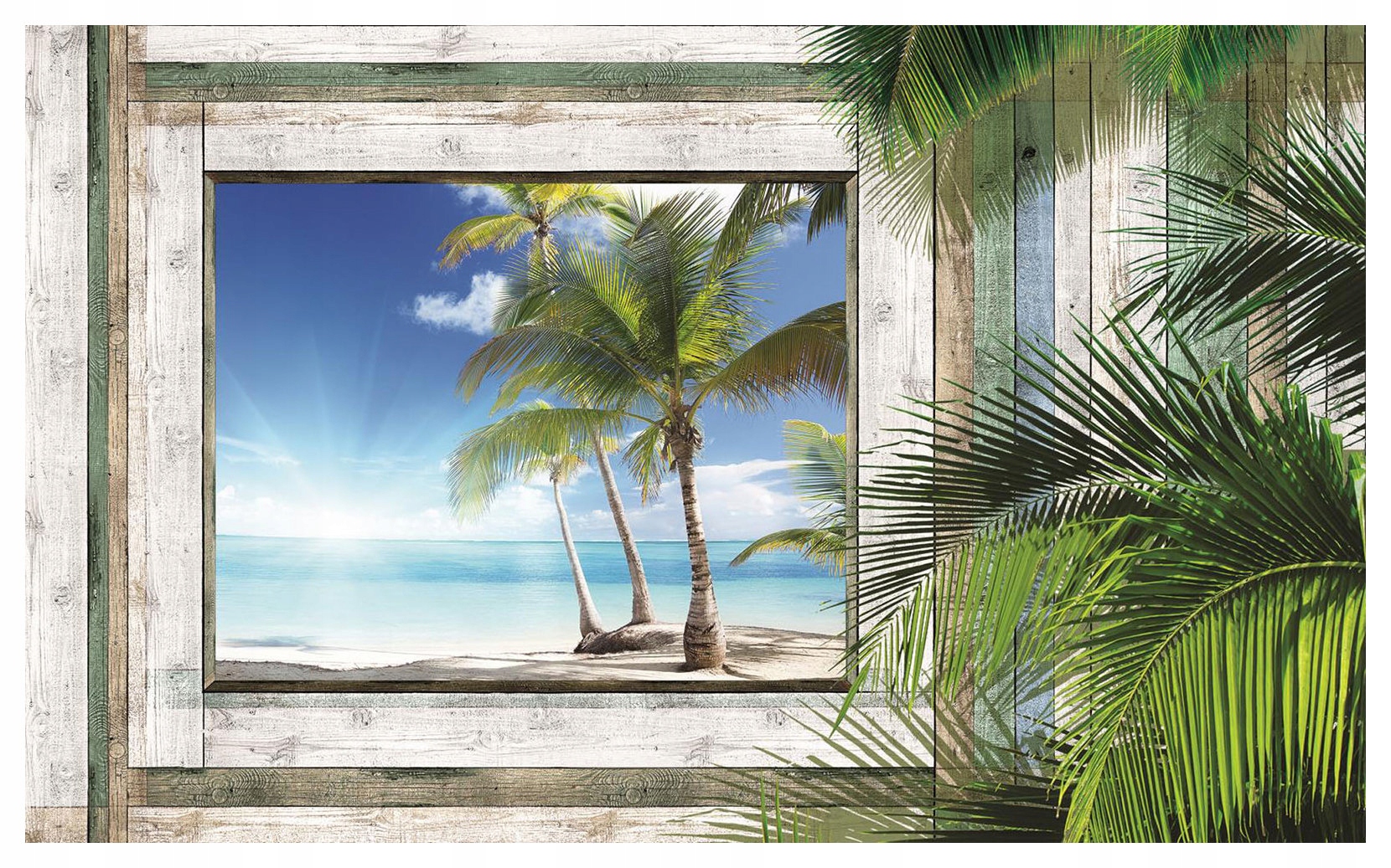 Vliesová fototapeta Pláž Moře Palmy Relax Tropiky Okno 200x140 lepidlo