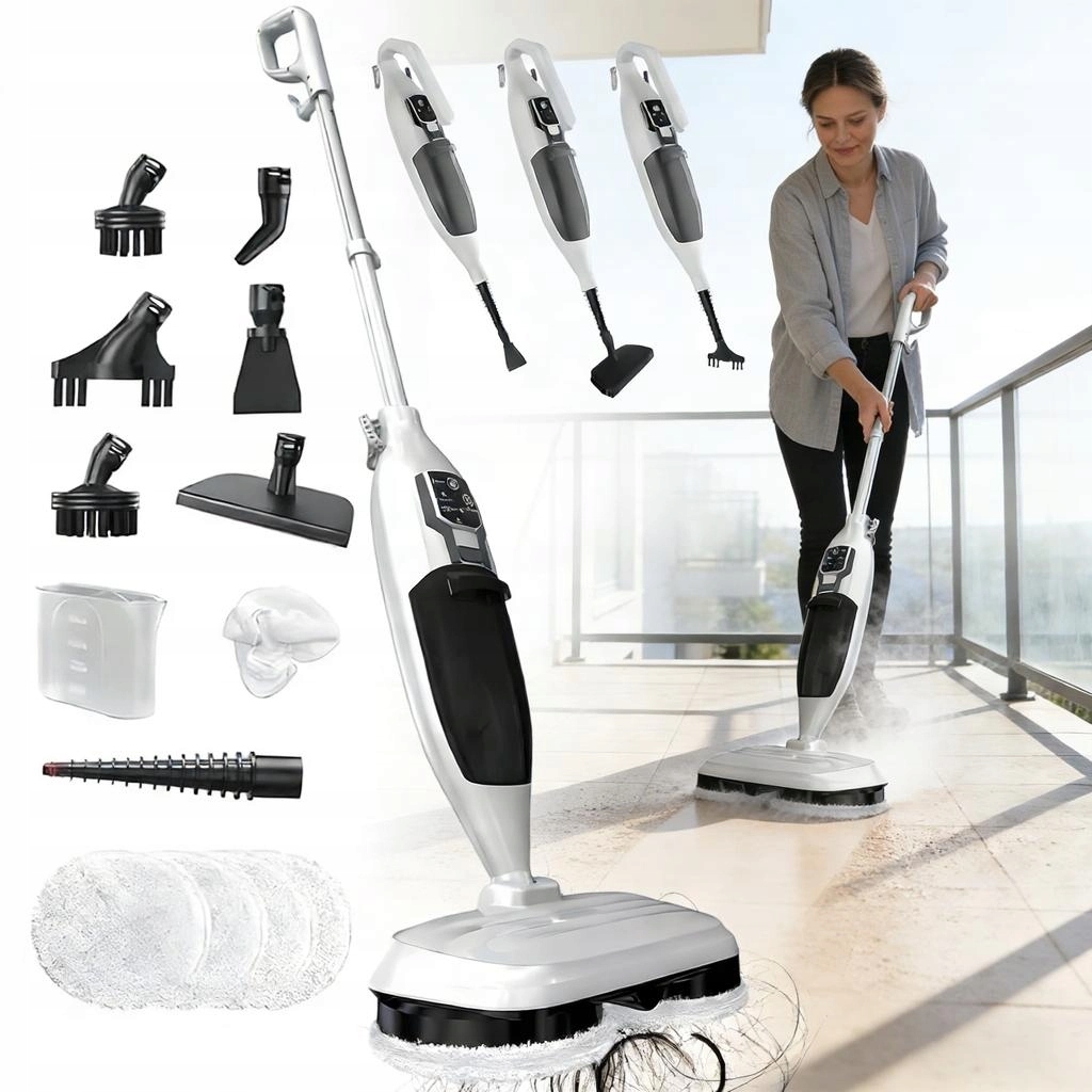 Mop Parowy Myjka Parowa 1300W Obrotowy Regulowana Wysokość 550ML Zbiornik