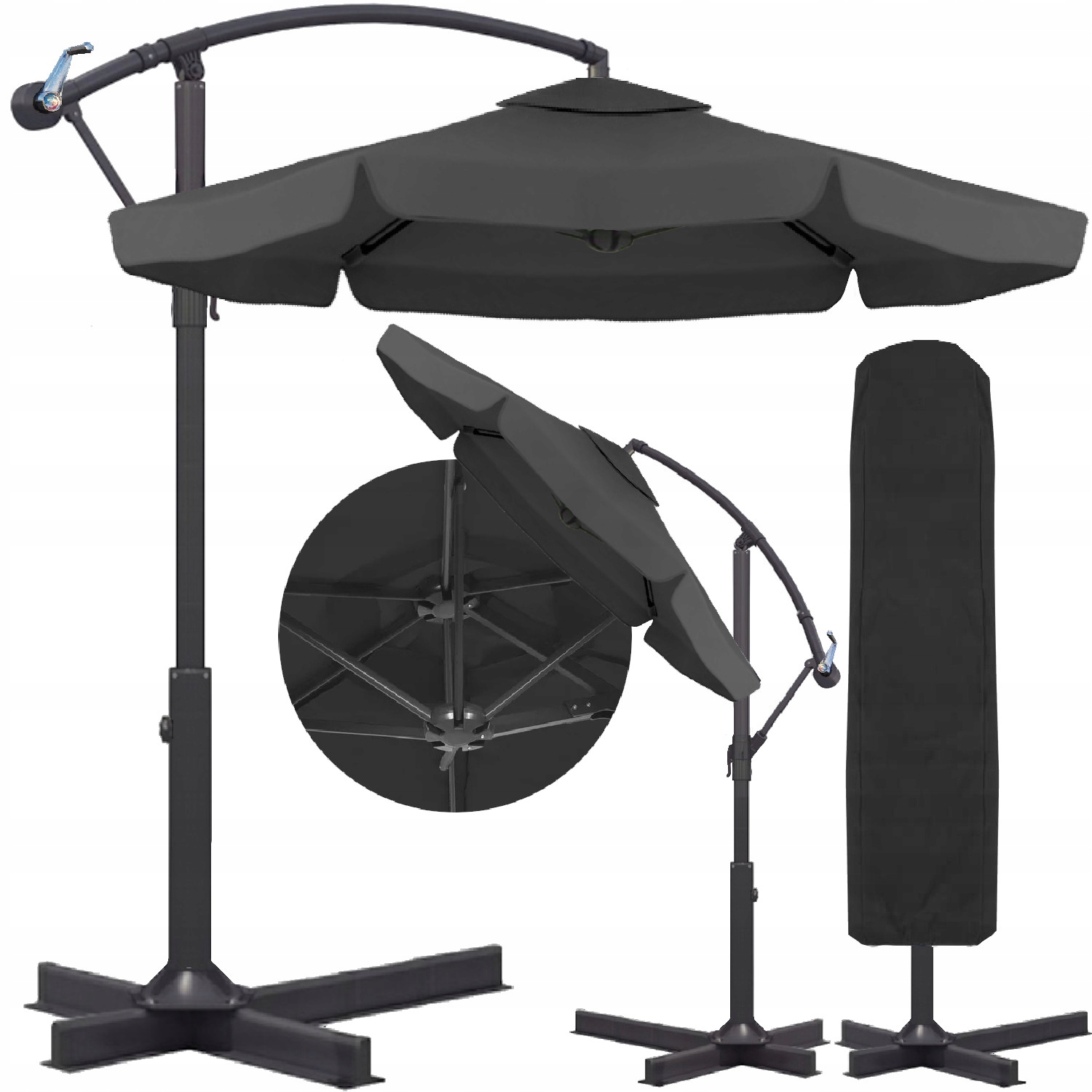 Parasol ogrodowy Duży Składany Solidny z Wysięgnikiem i Falbaną Pokrowiec
