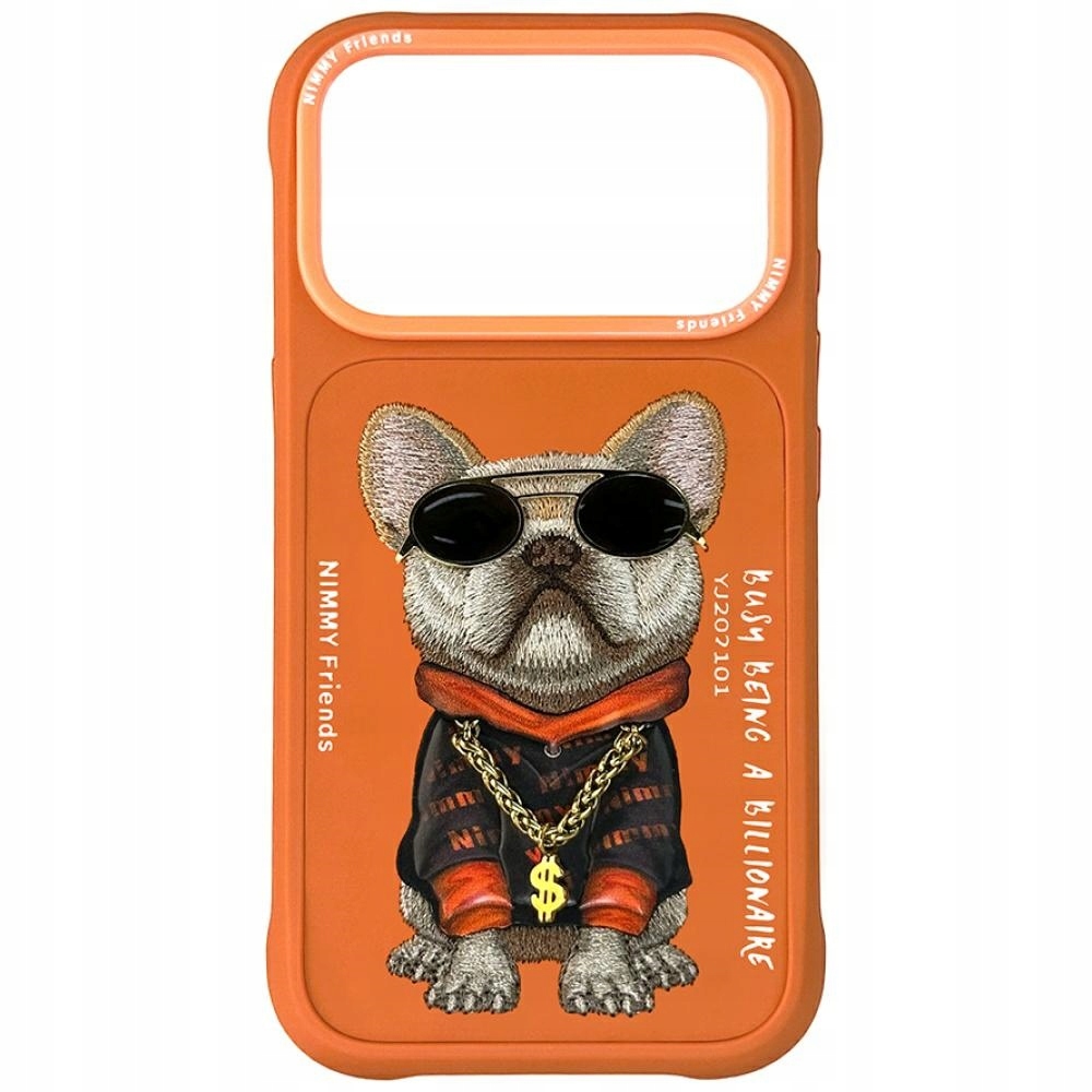 Pouzdro Nimmy Glasses Cool Dog pro iPhone 17 Pro Max, oranžové