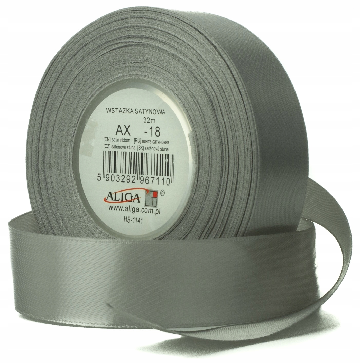 wstążka satynowa 4szt. szara  12mm/32m | AX12-18 — 3