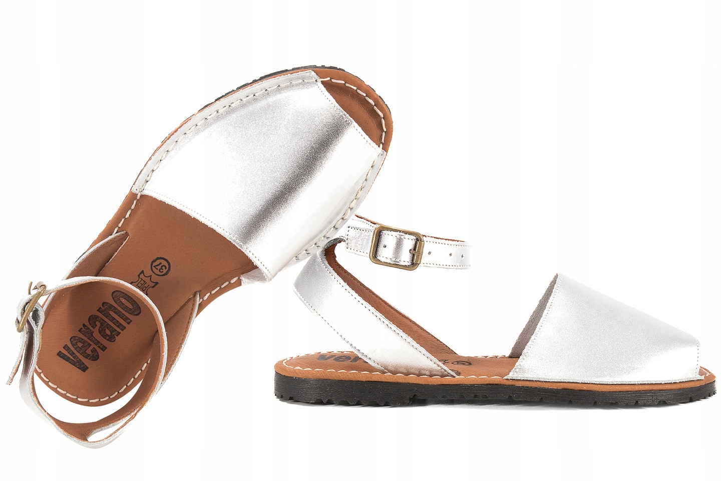 Verano 2201-E Dámské Sandály Španělské Kůže stříbrné, stříbrná 36