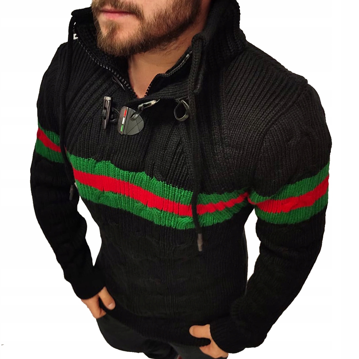 Pánský svetr Tlustý Teplý Rolák Stojáček na zip Nákrčník