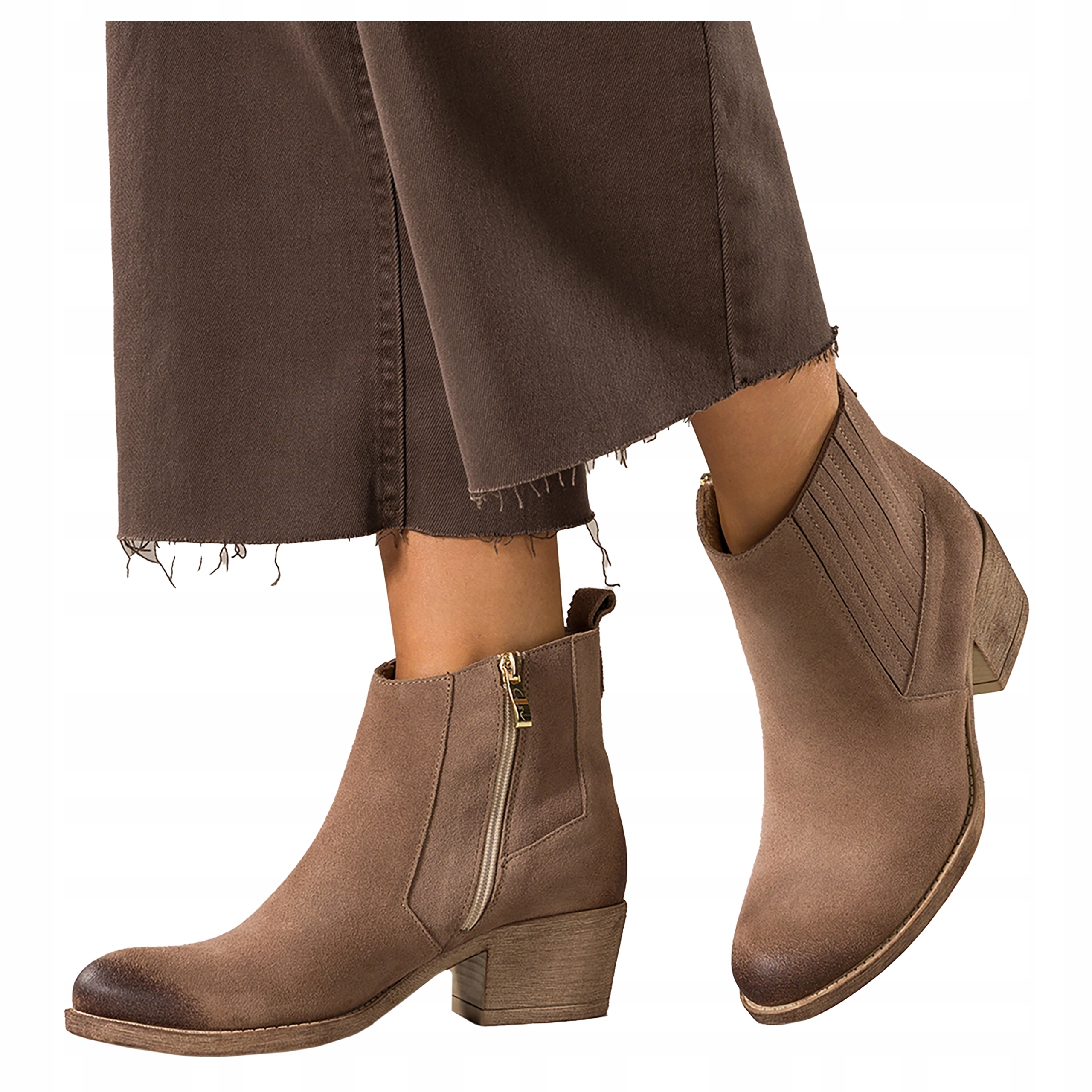 Béžové dámské kotníkové boty Kožené Kovbojské Boty Pohodlné Široká kostka Modne vel 37