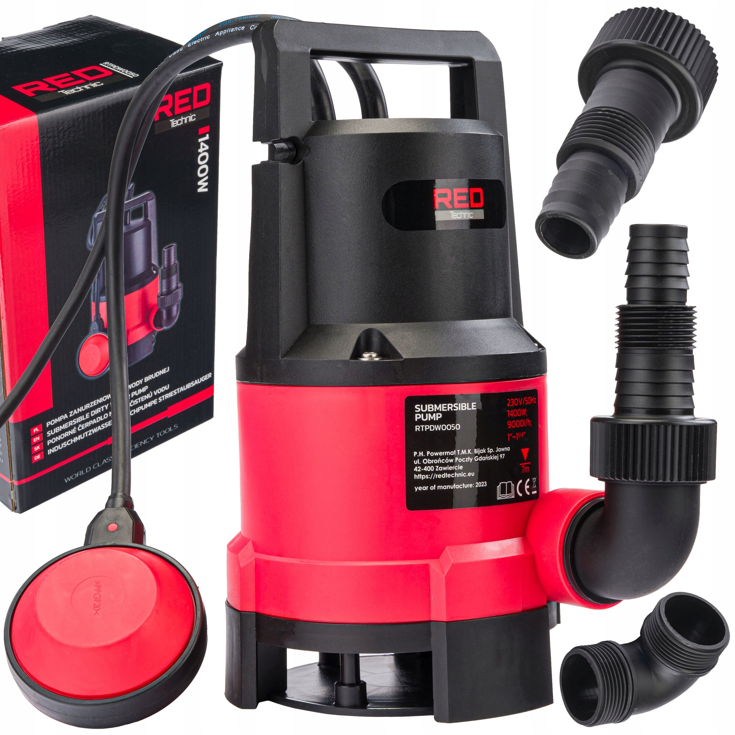 Pompa Zatapialna Do Wody Czystej Brudnej Deszczówki z Pływakiem 1400W