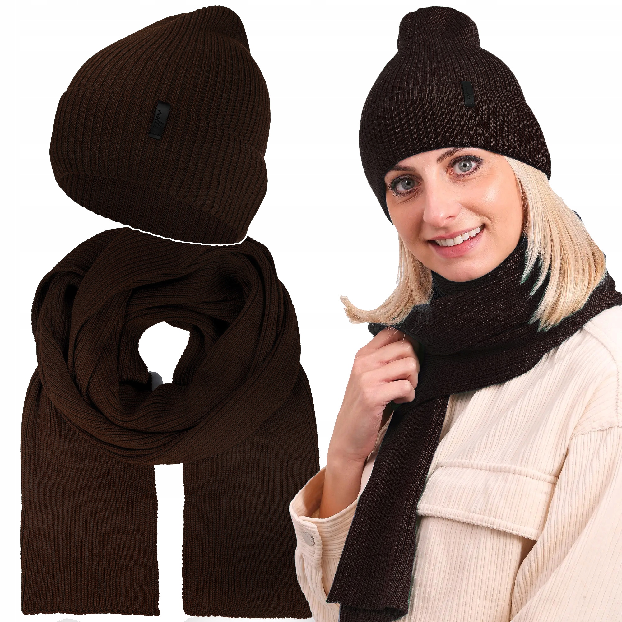 Čepice Šála dámská Zimní podzimní vlna merino čokoládová 55-60