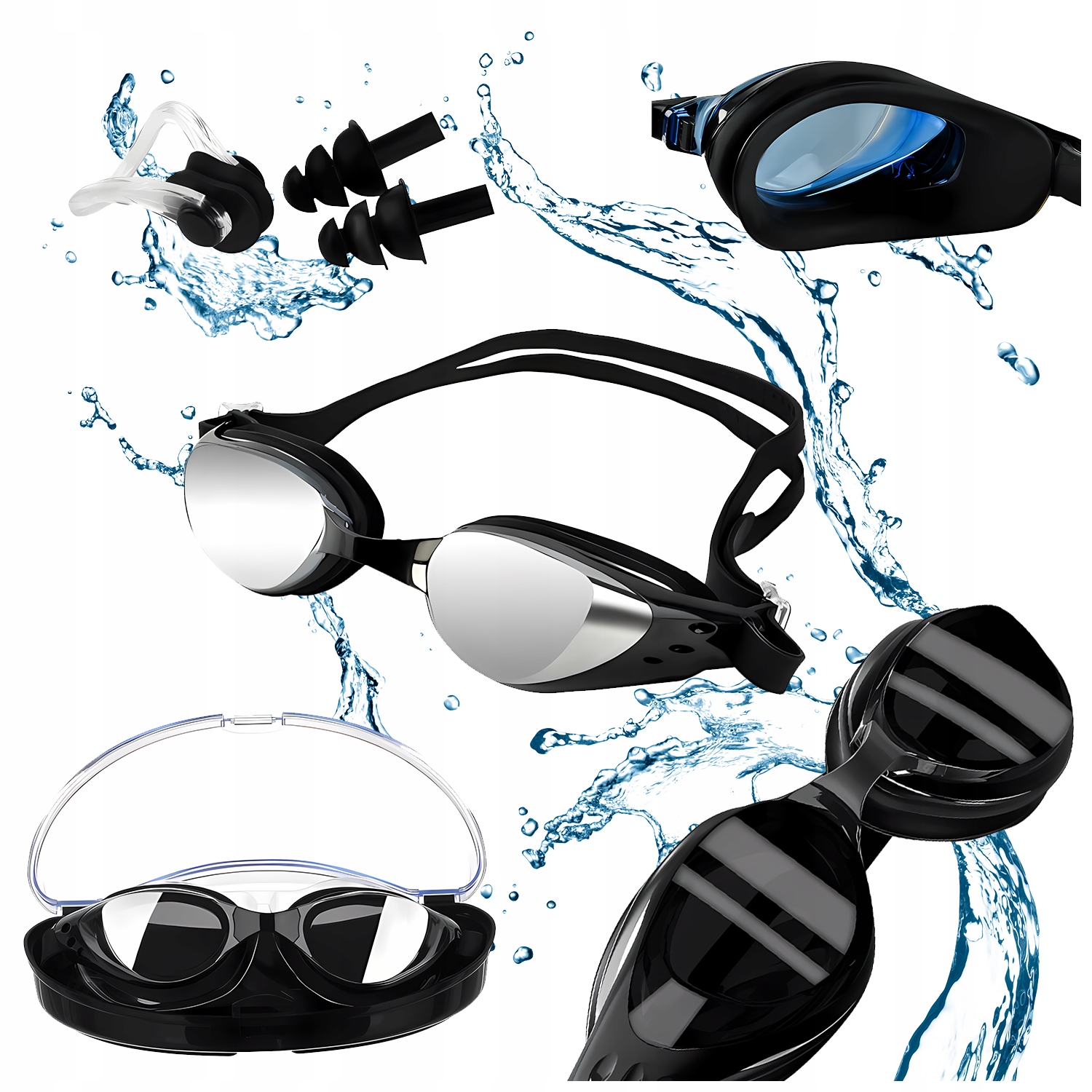 OKULARY GOGLE PŁYWACKIE NA BASEN DO PŁYWANIA ŁATWE ZAPIĘCIE OKULARKI + ETUI