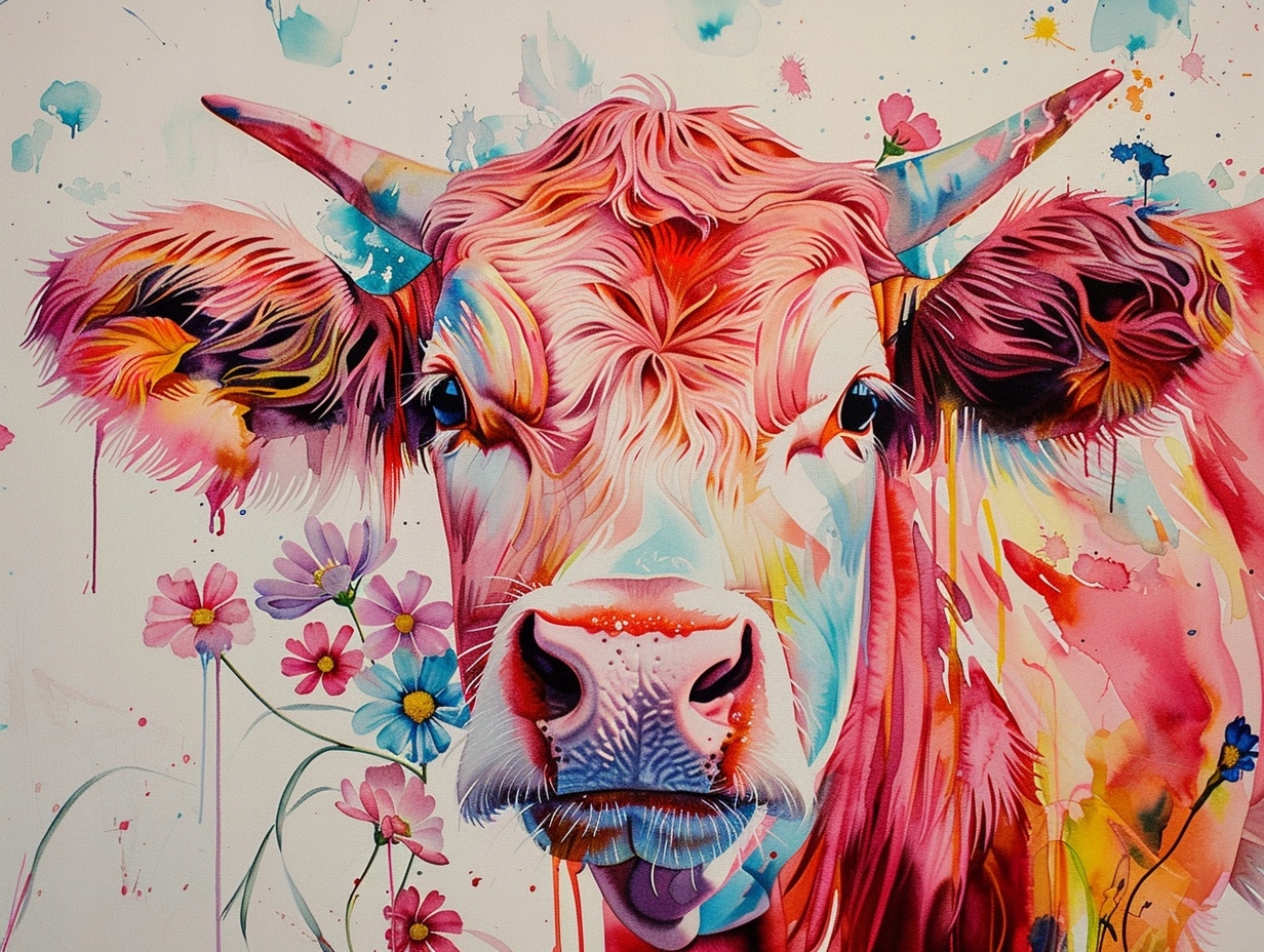 Obraz Na Plátně Canvas Portrét Kráva Růžová Barvy Květiny Boho 80x60