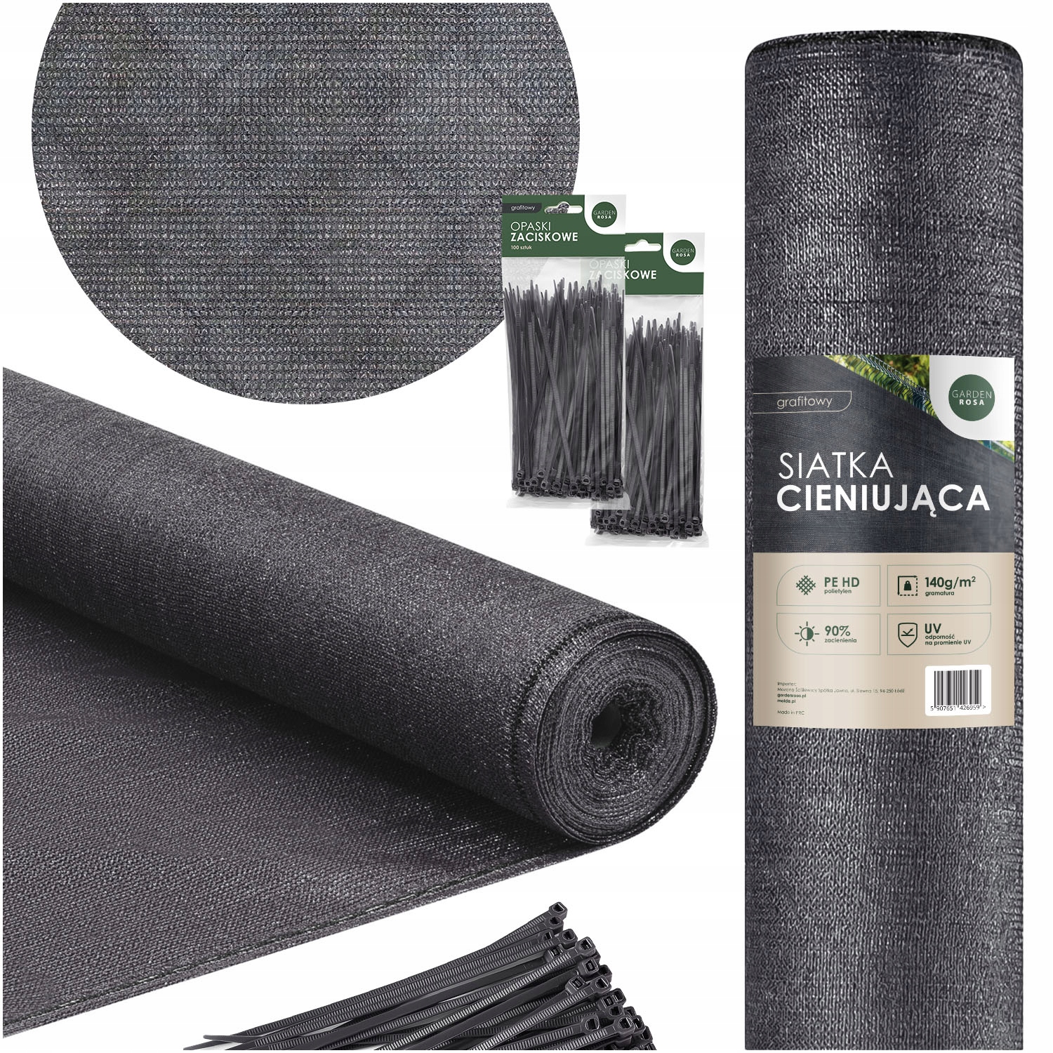 Siatka Cieniująca 90% Uv Osłona Maskująca 1,5x50m 140g/m Na Ogrodzenie Płot