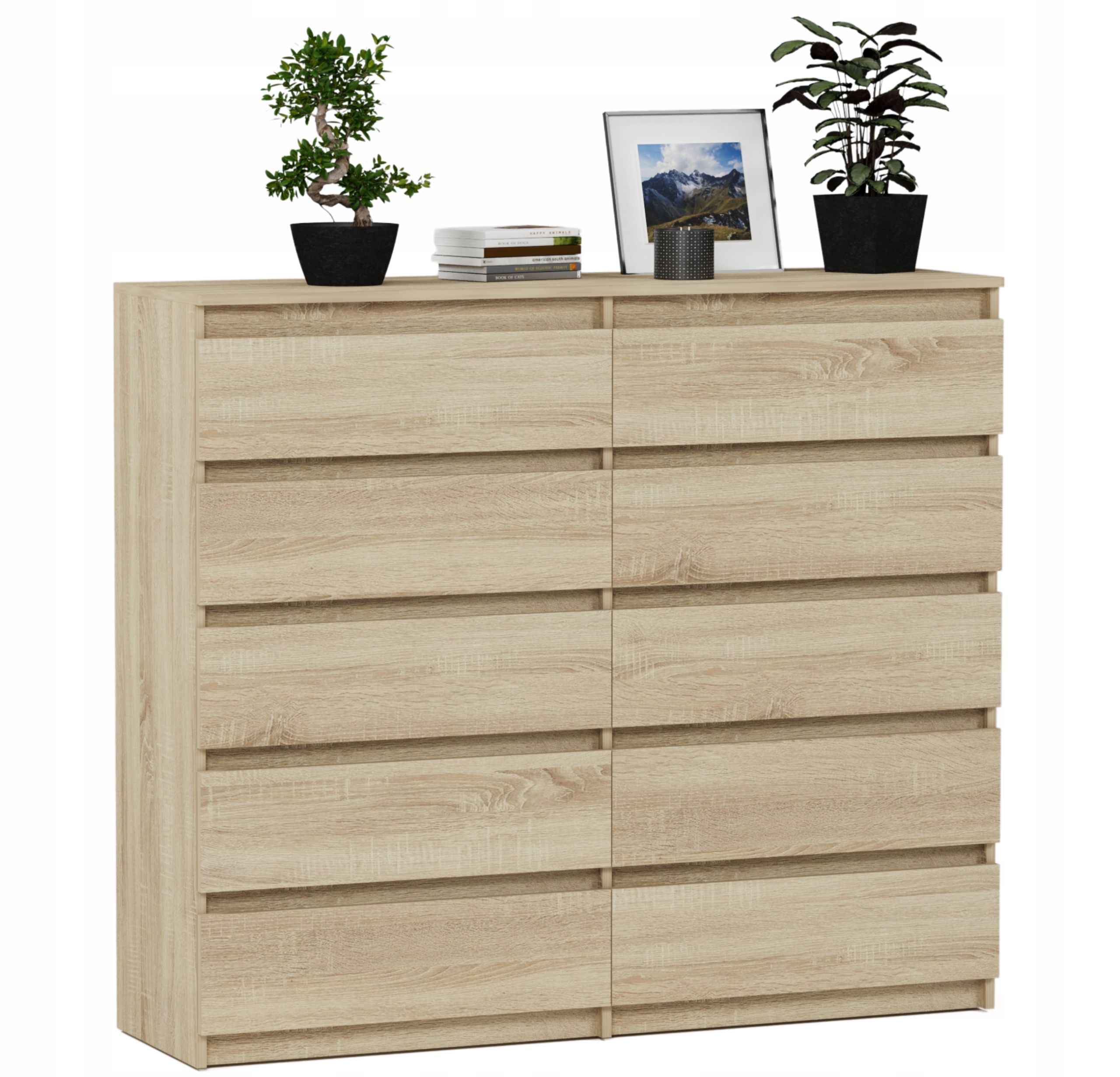 Nowoczesna KOMODA 140CM SZAFKA 10 SZUFLAD SONOMA