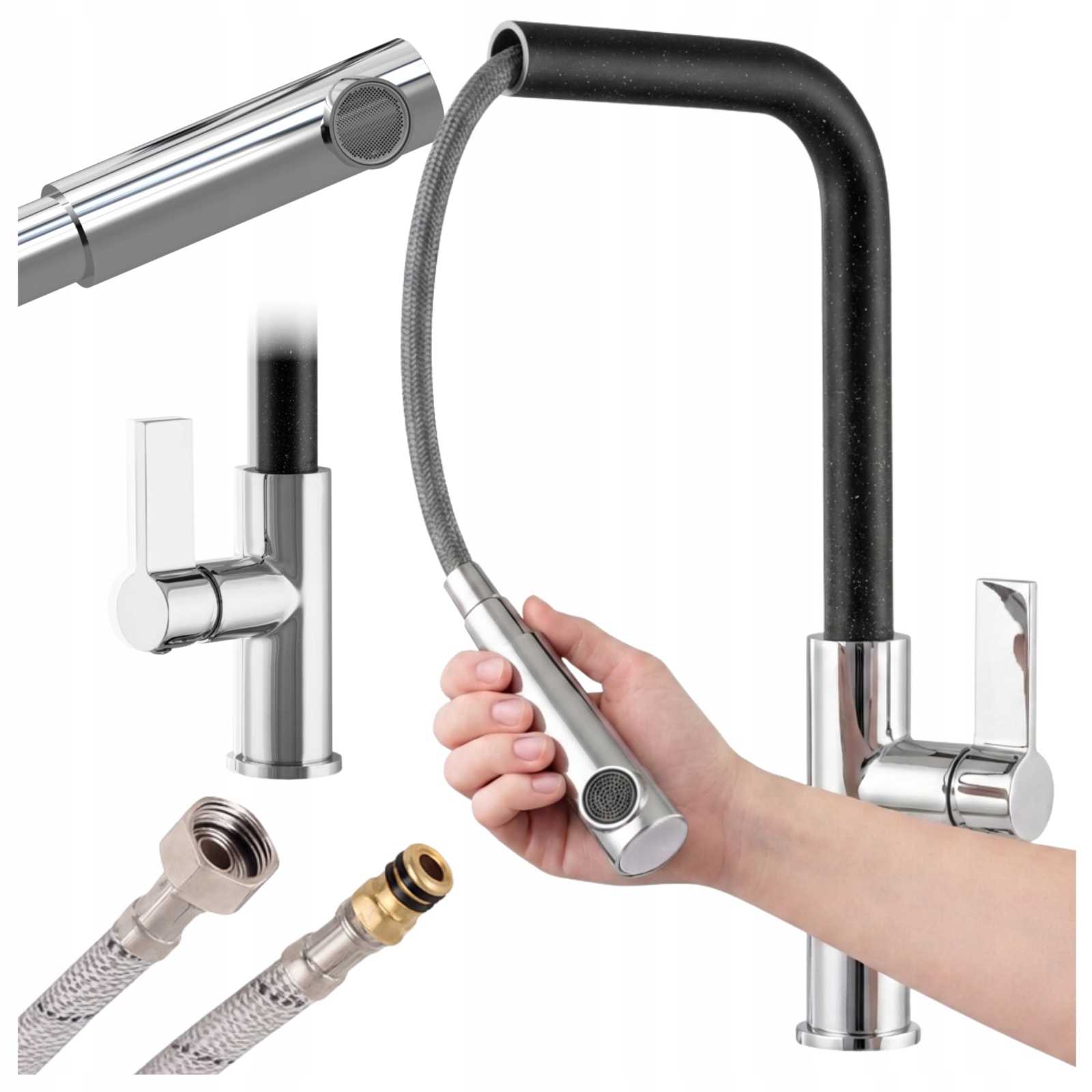 Kuchynská batéria Vyťahovateľný výtok Kohútik Linea stojaca čierna škvrnitá