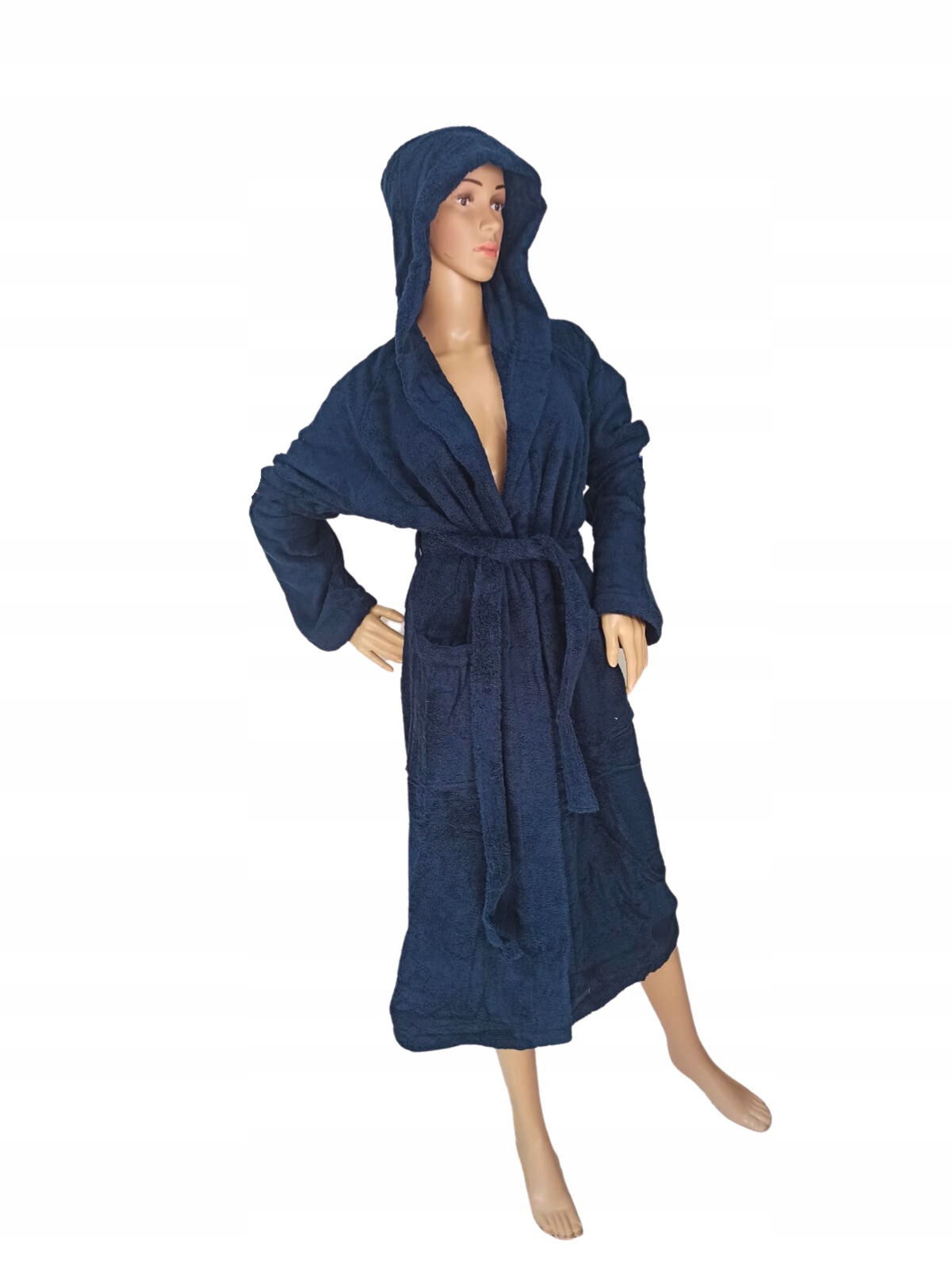 Prémiový župan s kapucí, unisex, 100% Bavlna, hrubý, 400 g/m2, modrý, velikost XL