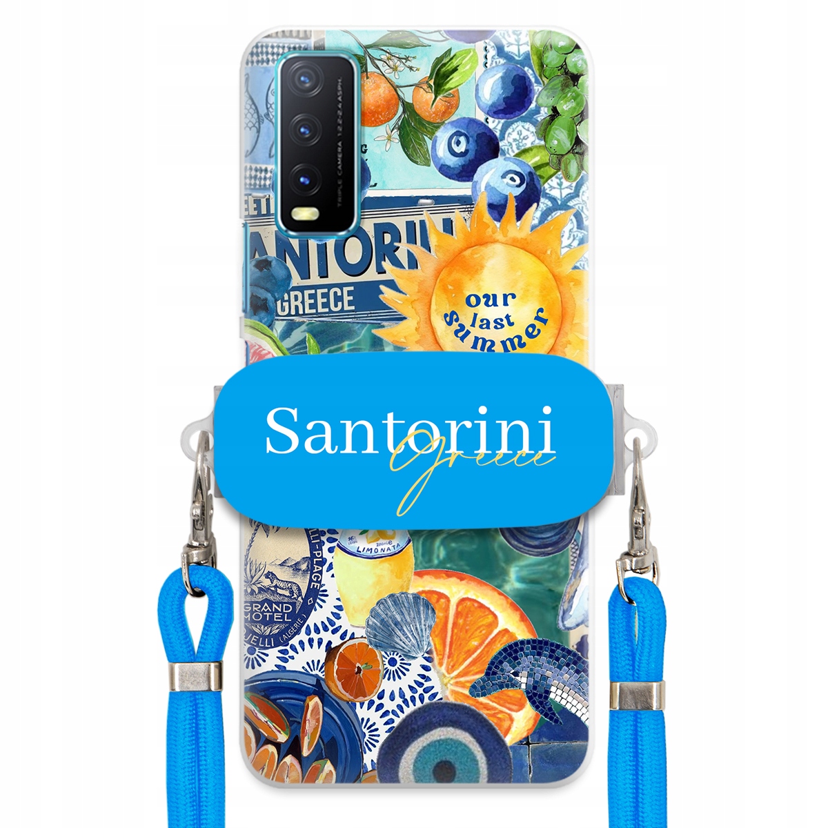 Puzdro pre Vivo Y33s Modré Crossbody vodítko držiak Santorini Sea Vibes