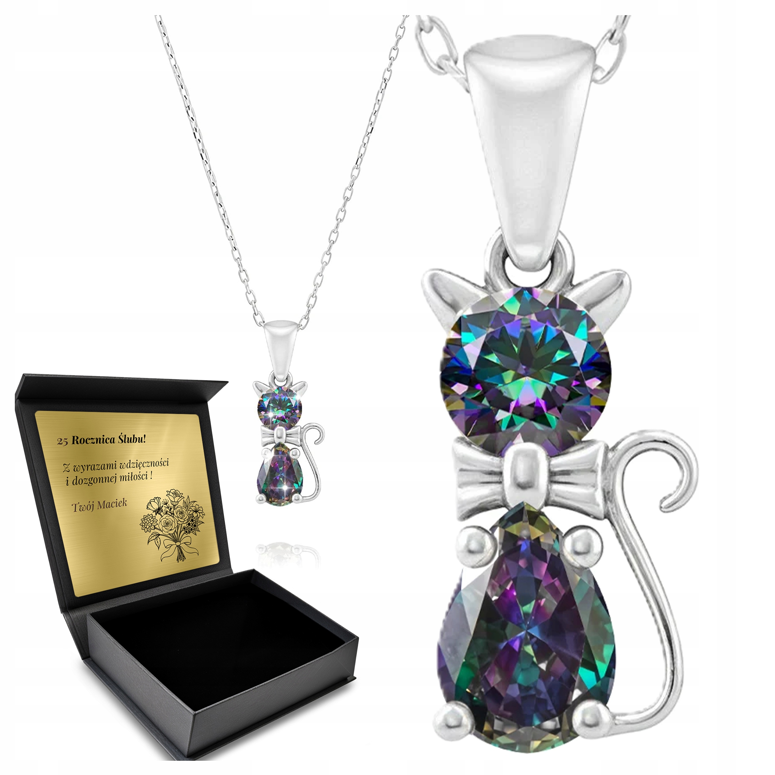 Náhrdelník Přívěsek Přívěsek Kočka Kotě Stříbrné Šperky S Kamenem Gravírování