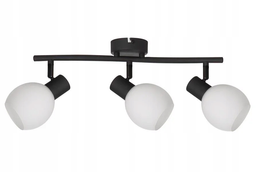Stropní svítidlo trojitá, černá, skleněné bílé stínítko, nastavitelná, 40 cm Reality