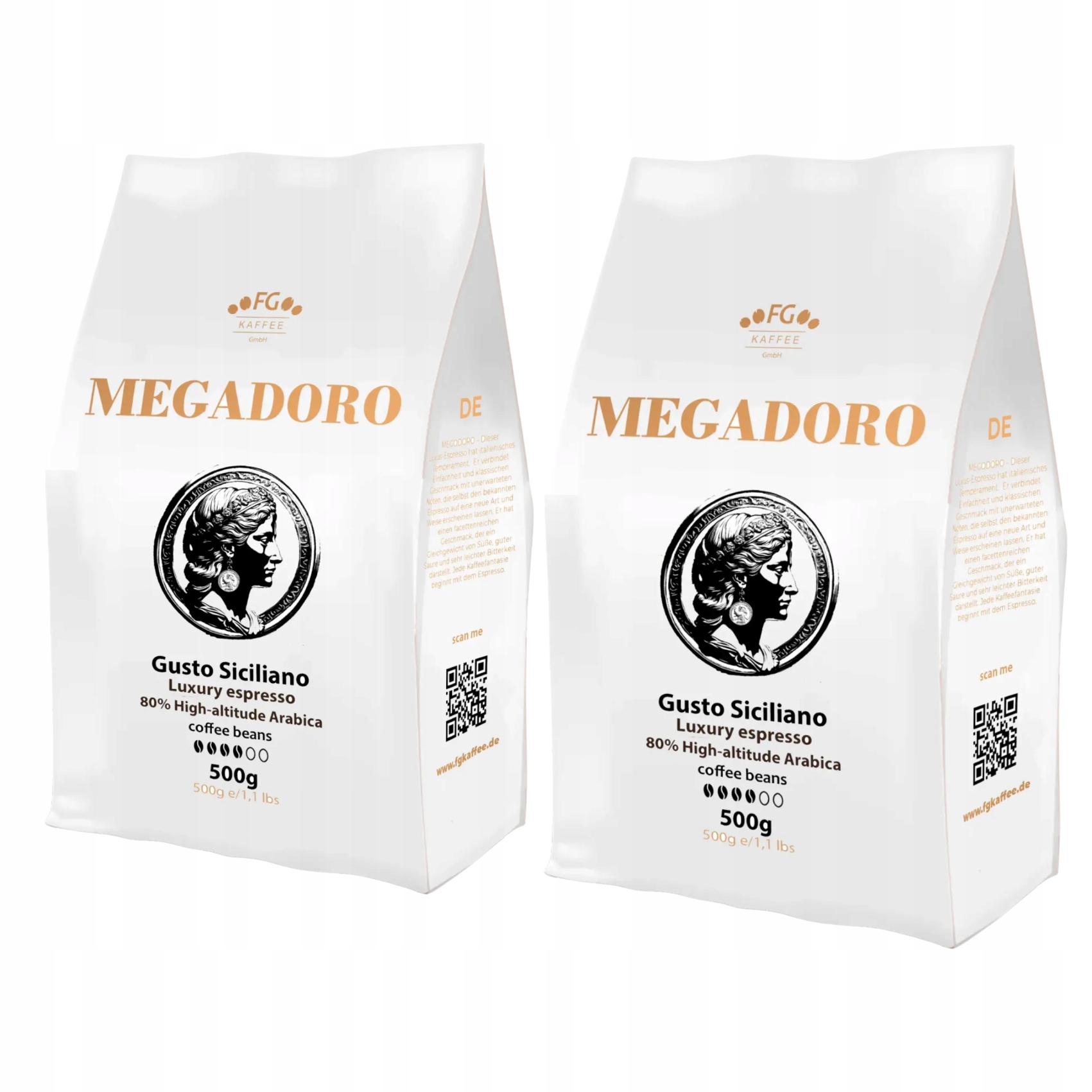 Levně 2x Káva zrnková 500 g Megadoro Gusto Siciliano Pražená Arabica Robusta