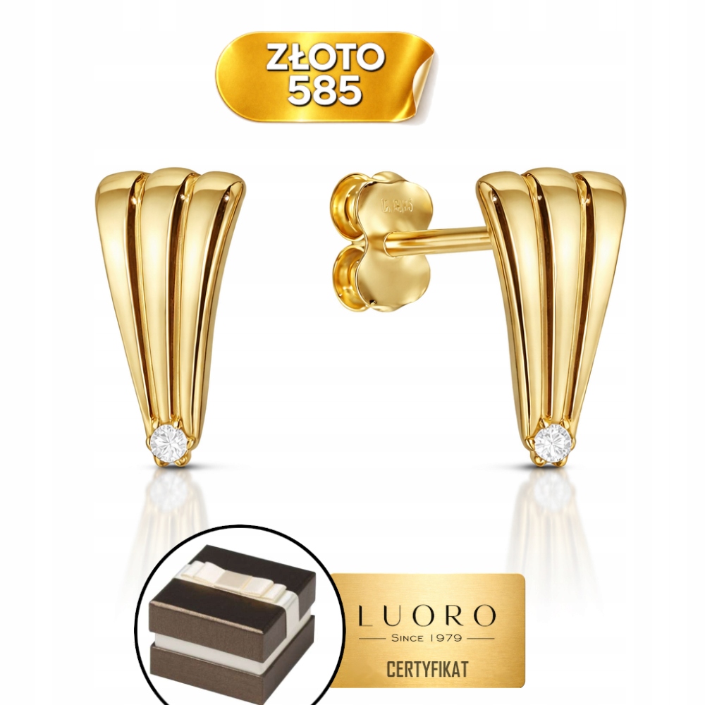 Náušnice Zlaté 585 14K Mušle Se Zirkonem Tyčinka 11 MM Žluté Zlato