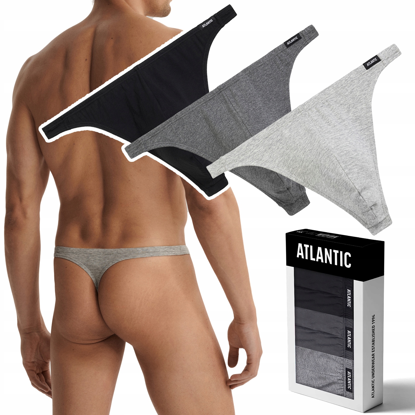 Stringi męskie 3 Pary skąpe majtki bawełniane Atlantic 3BMP-253 M