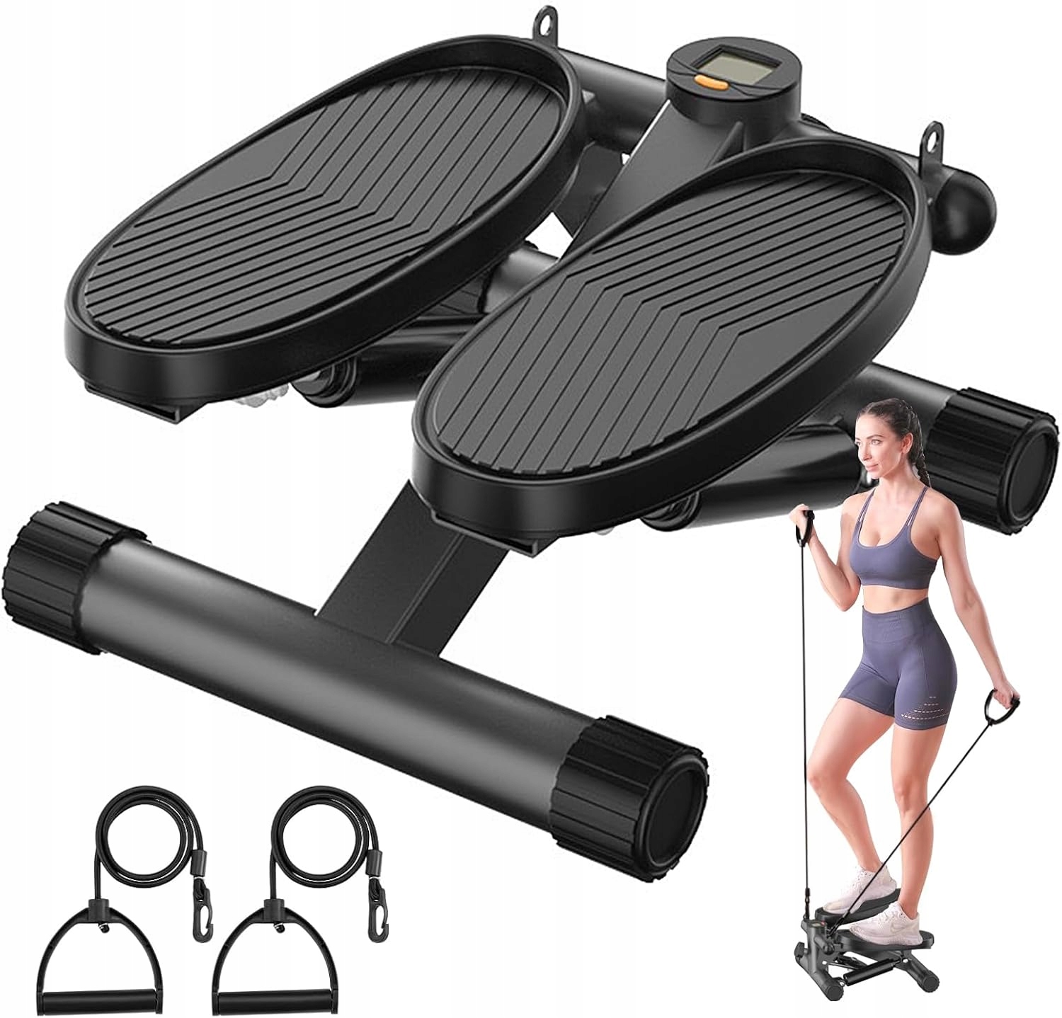 Mini stepper pro domácnost s LCD monitorem, domácí trenažér s lany Power Ropes