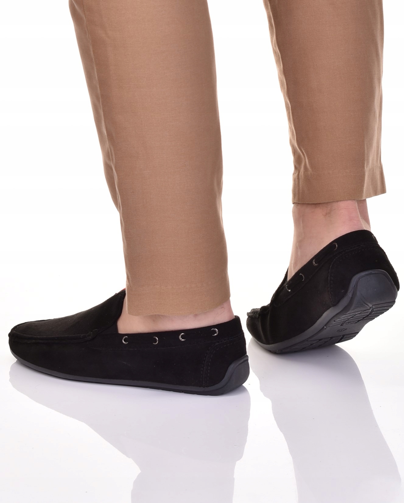 MOKASYNY CZARNE ZAMSZOWE ELEGANCKIE BUTY MĘSKIE CASUAL NA WIOSNĘ LATO Rozmiar 41