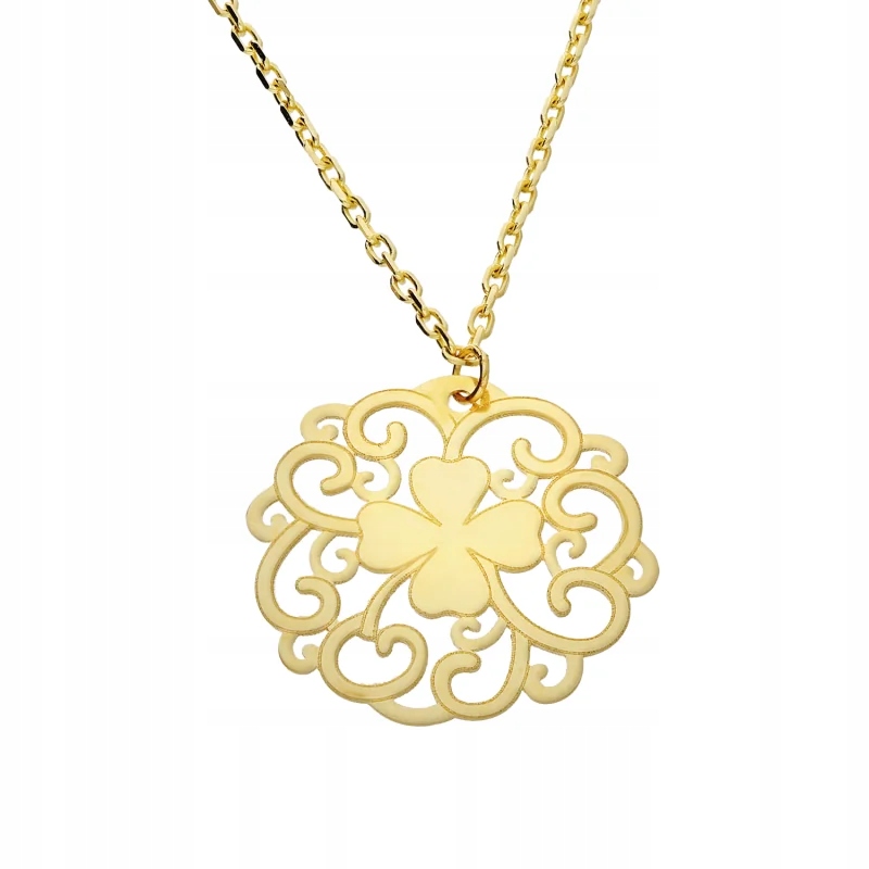 Zlatý 585 náhrdelník Jetel s prolamovaným kruhem 1.73 g žluté zlato řetízek