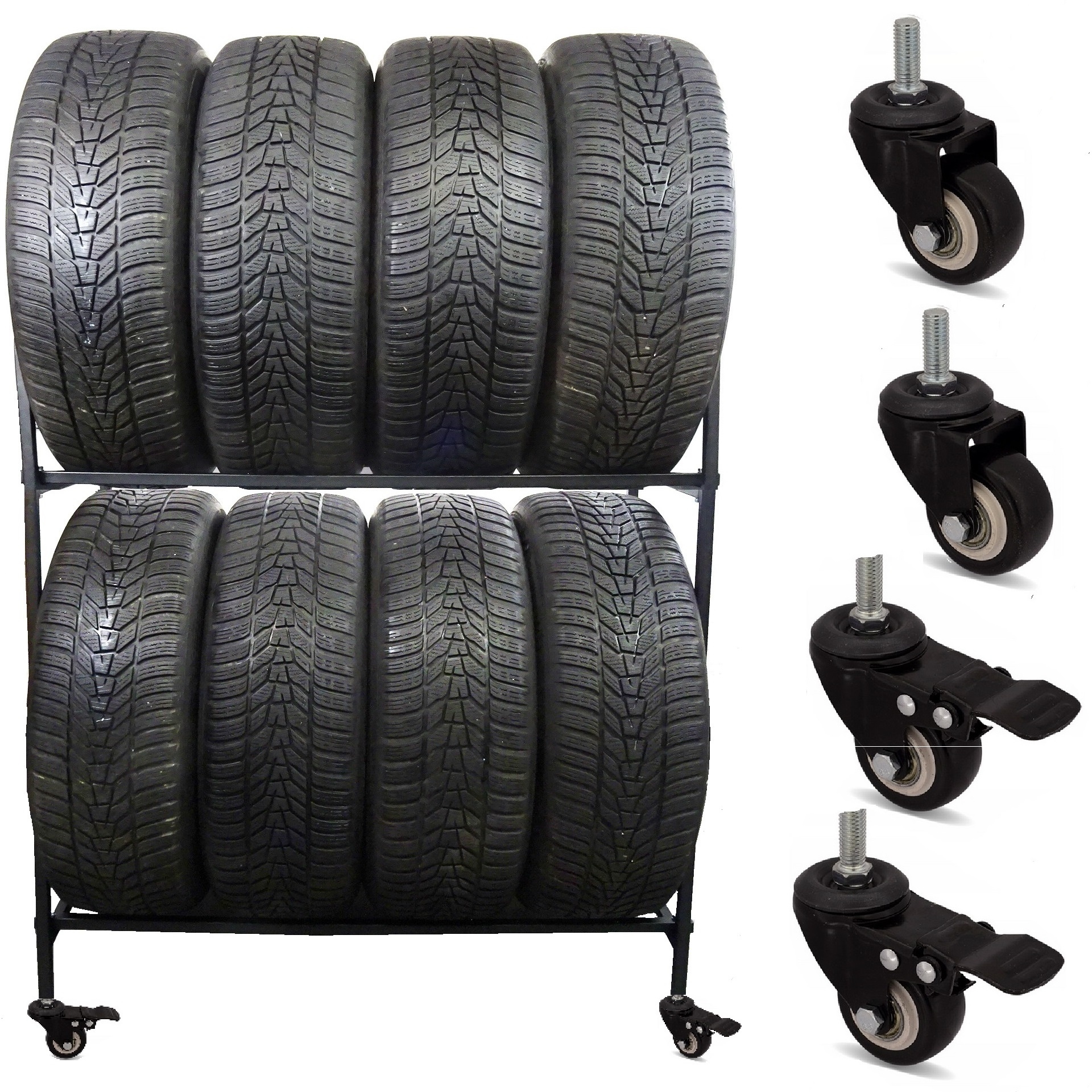 Stojan Na Kolečkách Regál Na Pneumatiky Kola Kovová Police Na 8 Pneumatik Kol Polský