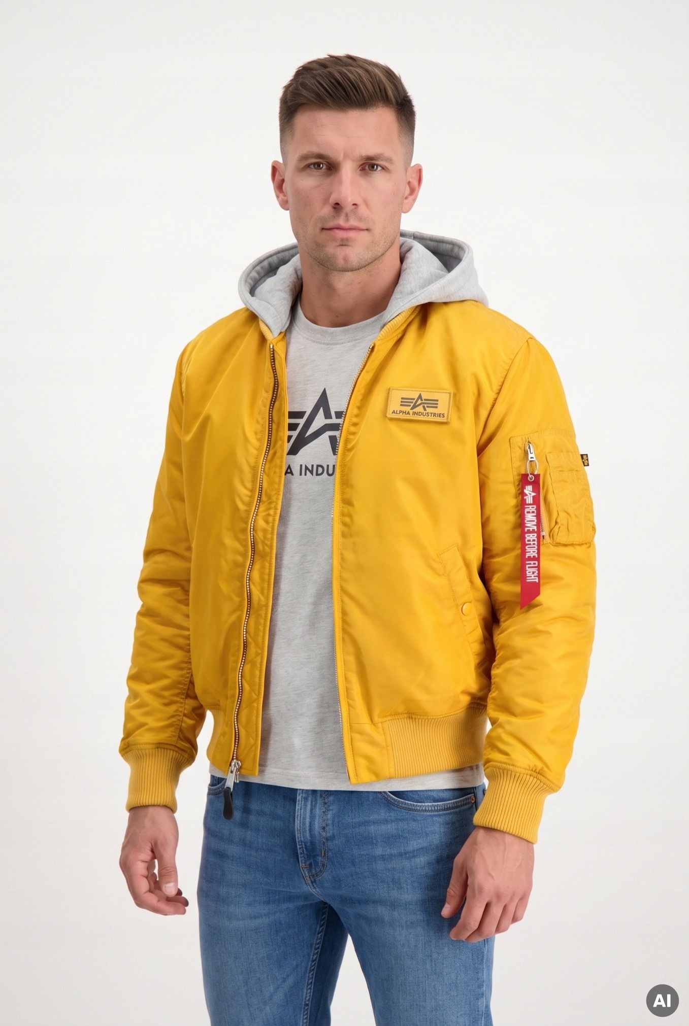 Kurtka męska Alpha Industries MA-1 Zip Hood BackPrint żółta pszeniczna L