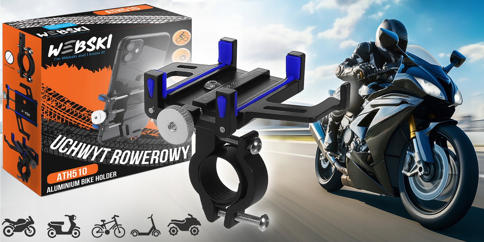 MOCNY UCHWYT REGULOWANY ROWEROWY NA TELEFON MOTOCYKL KIEROWNICĘ QUADA Stan opakowania oryginalne