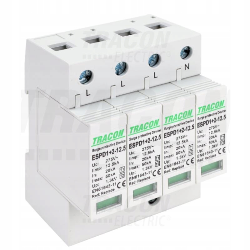 Omezovač přepětí T1+T2 Ac vyměnitelné vložky ESPD1+2-12.5-4P
