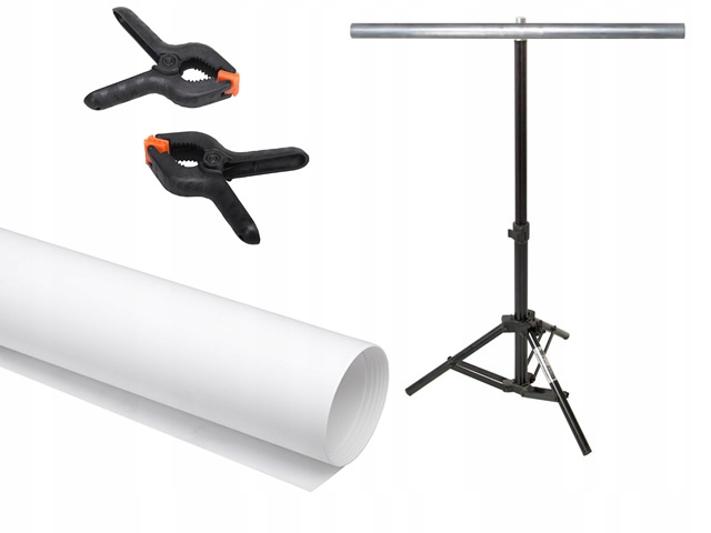 ZESTAW: TŁO PVC BIAŁE + ATELIER 107x63cm STATYW DO TEŁ DOMOWE STUDIO KLIPSY