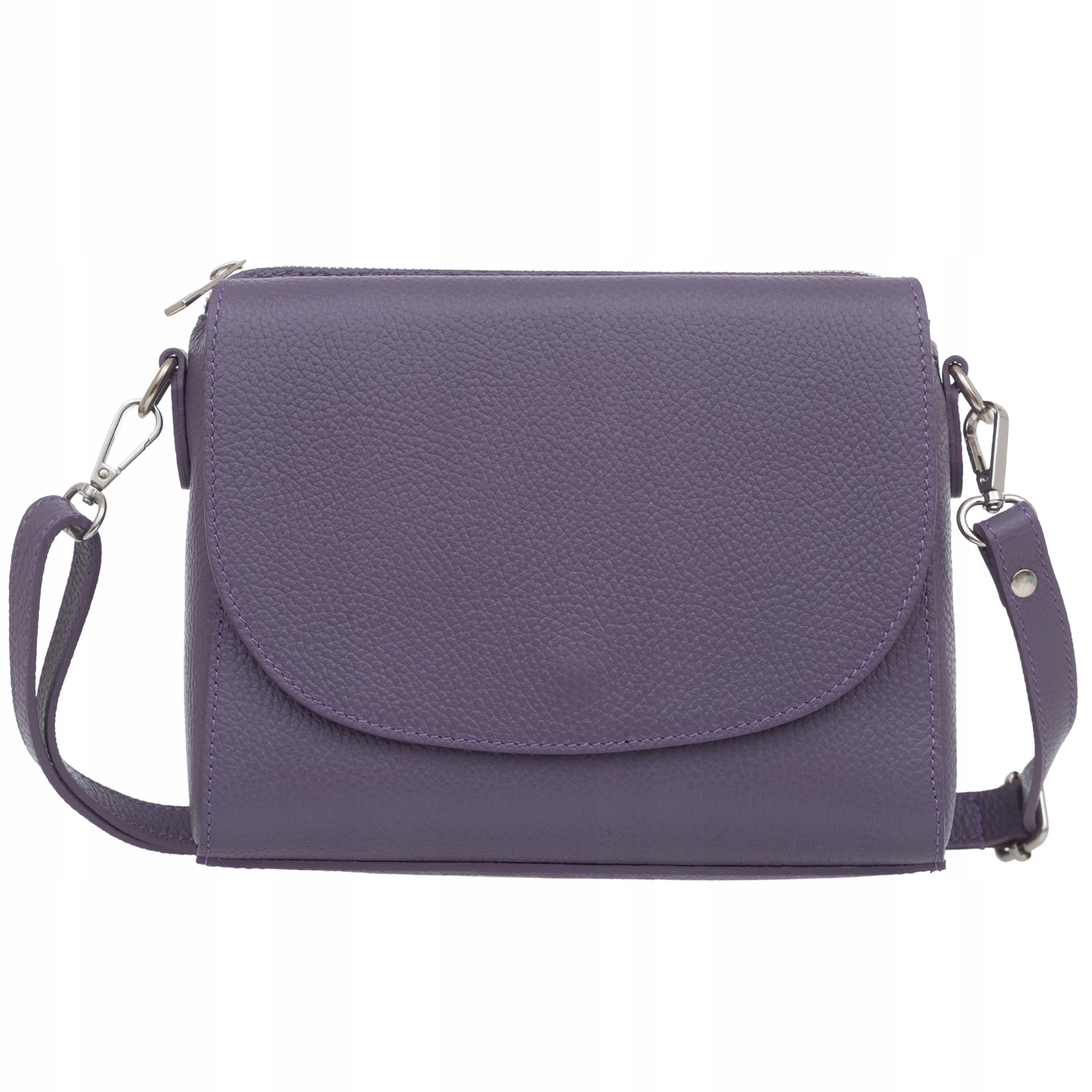 Vera Pelle torebka skórzana listonoszka 3 komorowa z paskiem Lawendowa