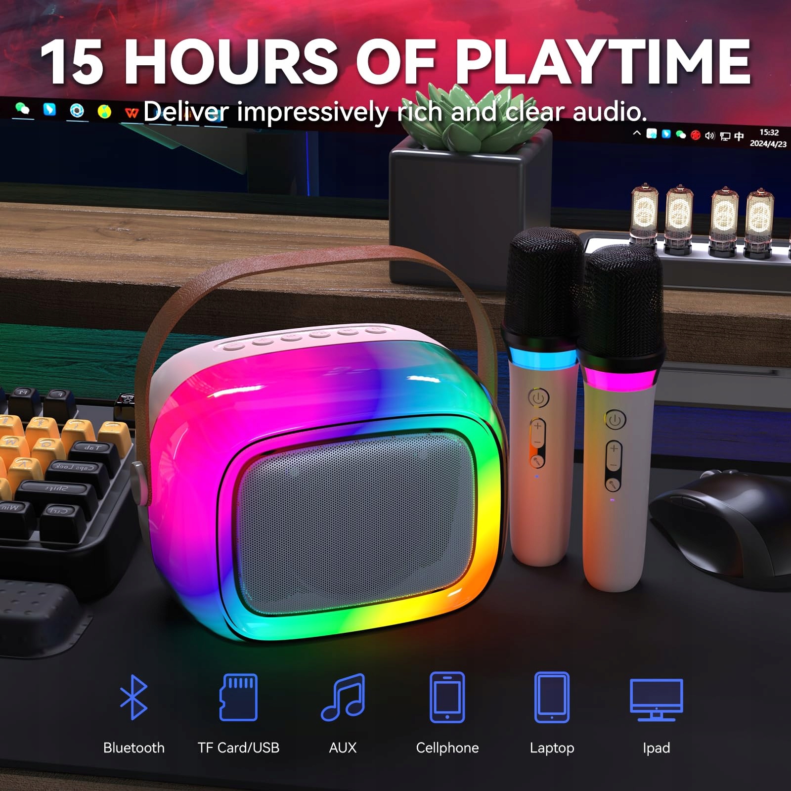 GUYUCOM Karaoke Zestaw Bluetooth Dla Dzieci i Dorosłych Z Mikrofonami — miniatura 4